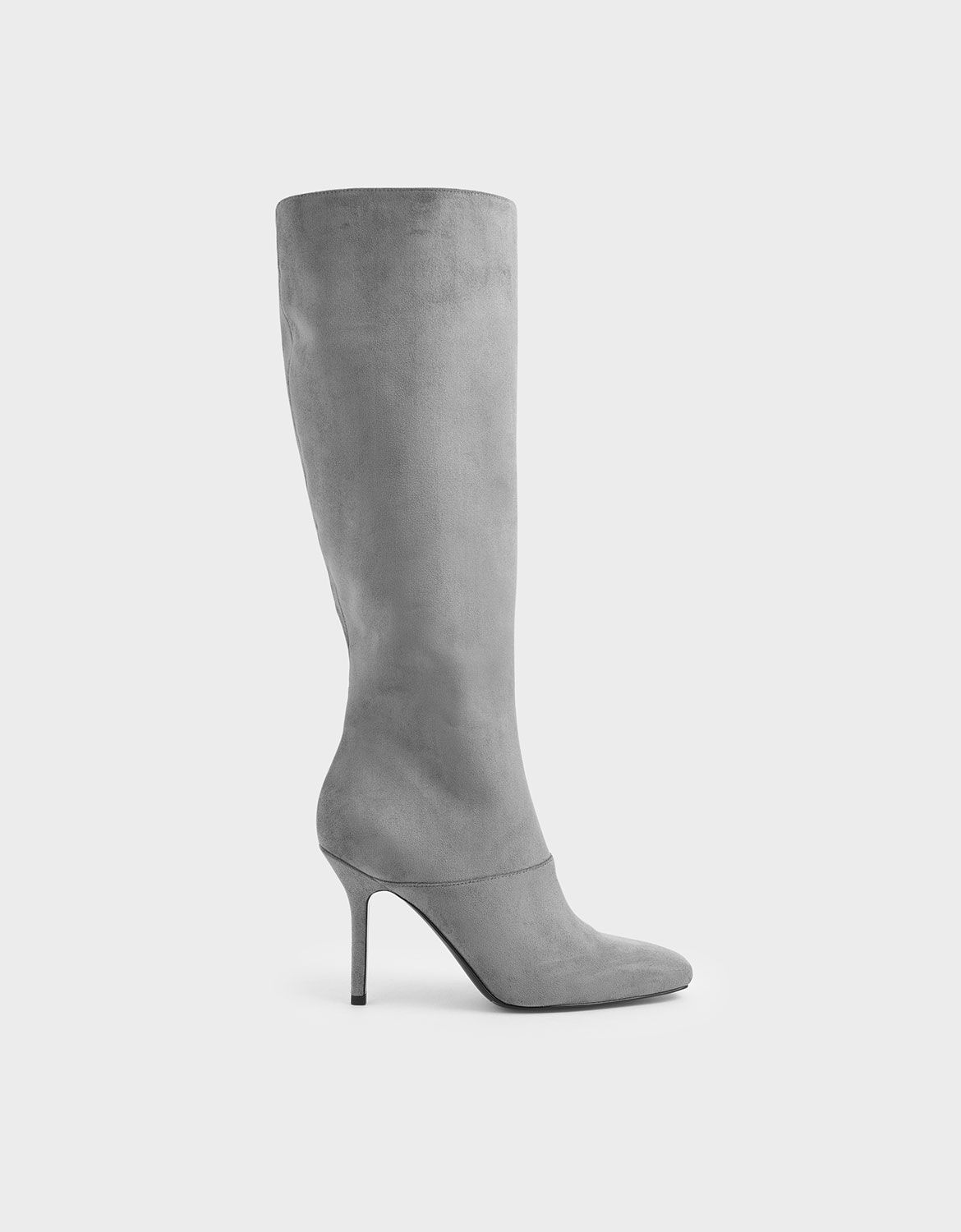 Grey Textured Knee High Boots