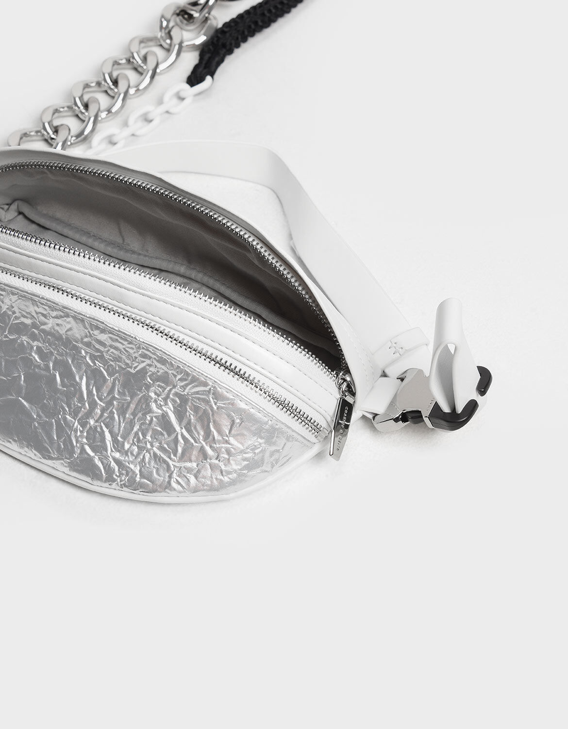 Silver Chain Strap Metallic Belt Bag