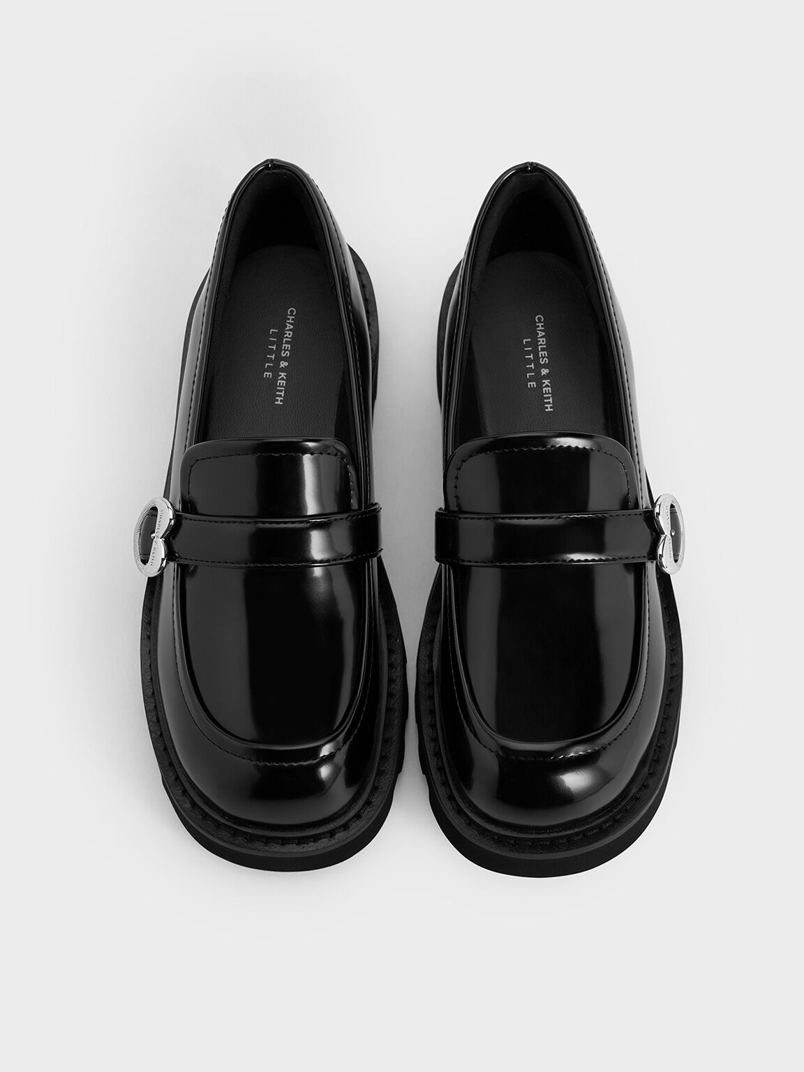 Girls' Heart-Buckle Loafers, Black Box, hi-res