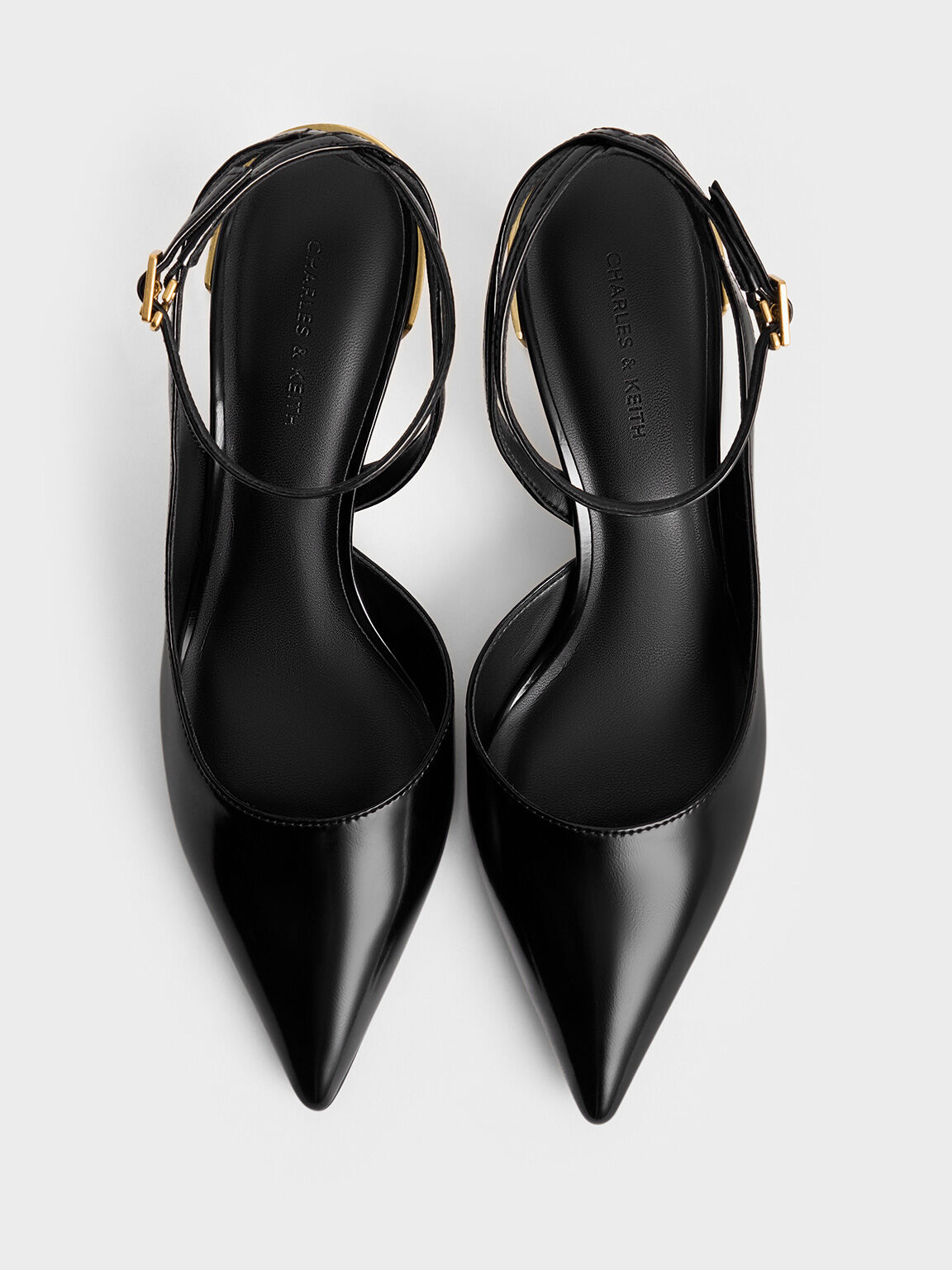 Metallic-Heel Ankle-Strap D'Orsay Pumps, Black Box, hi-res