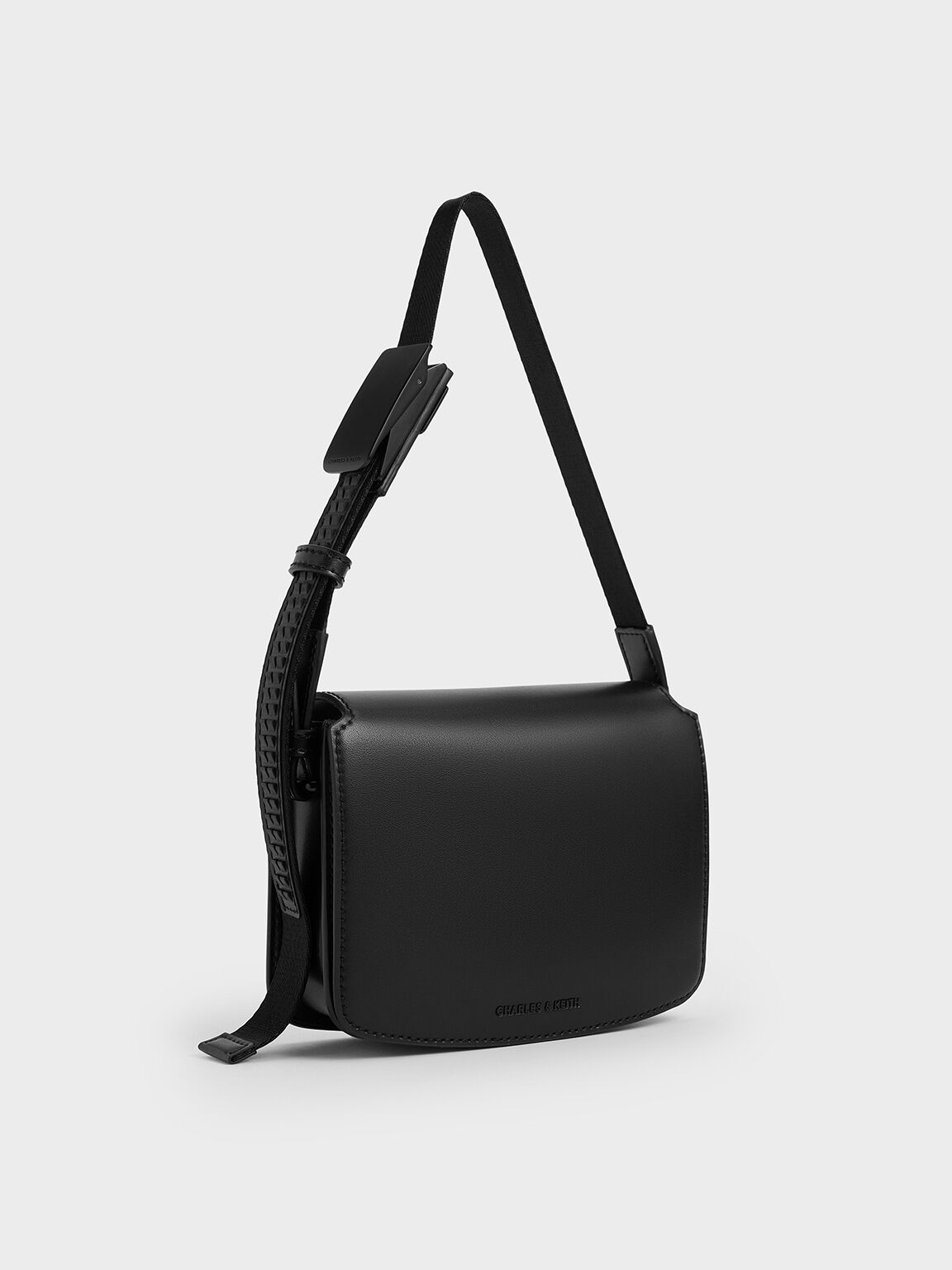 Boxy Front Flap Shoulder Bag, Jet Black, hi-res