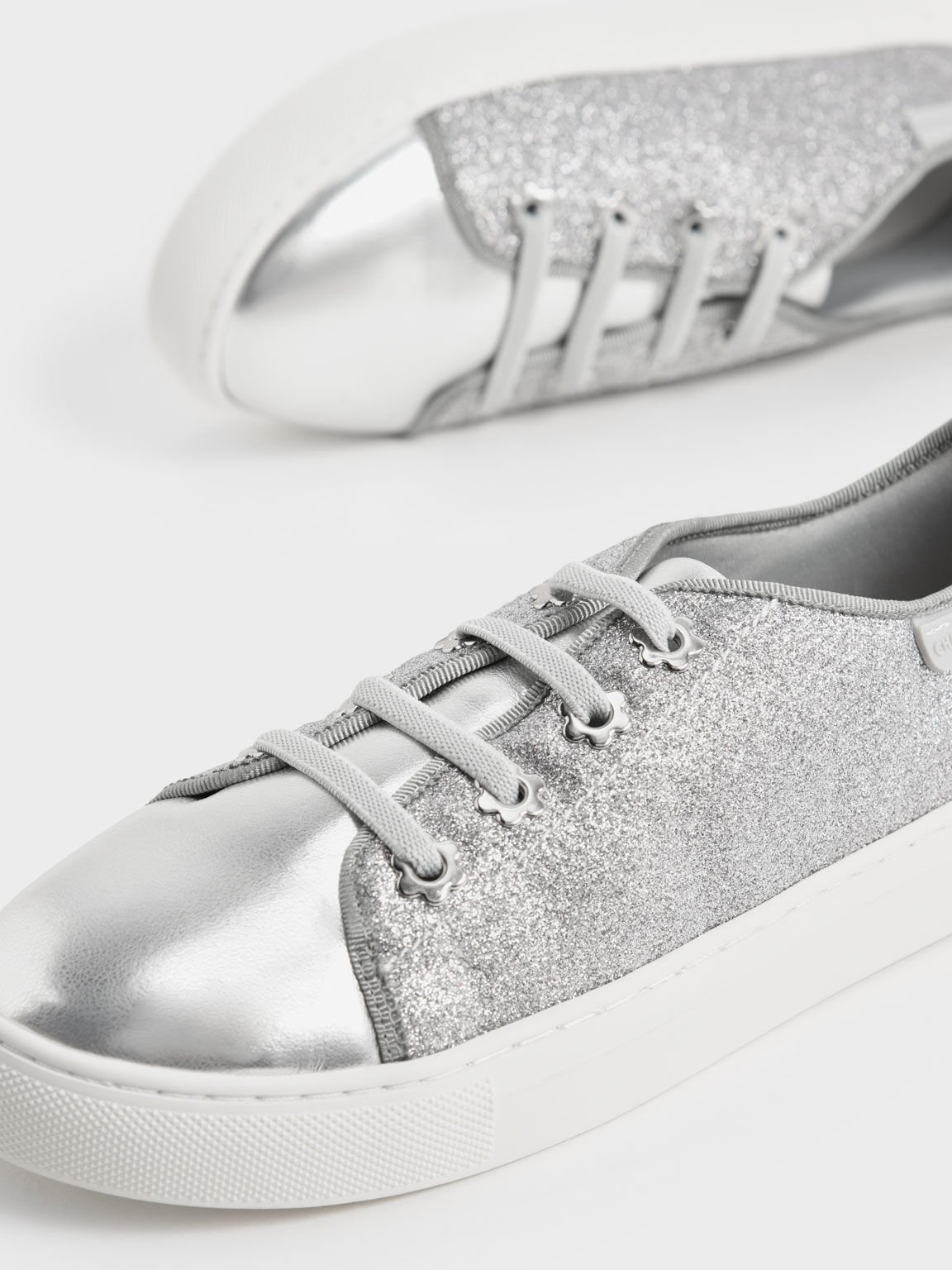 Silver Girls' Glittered Sneakers - CHARLES & KEITH UK