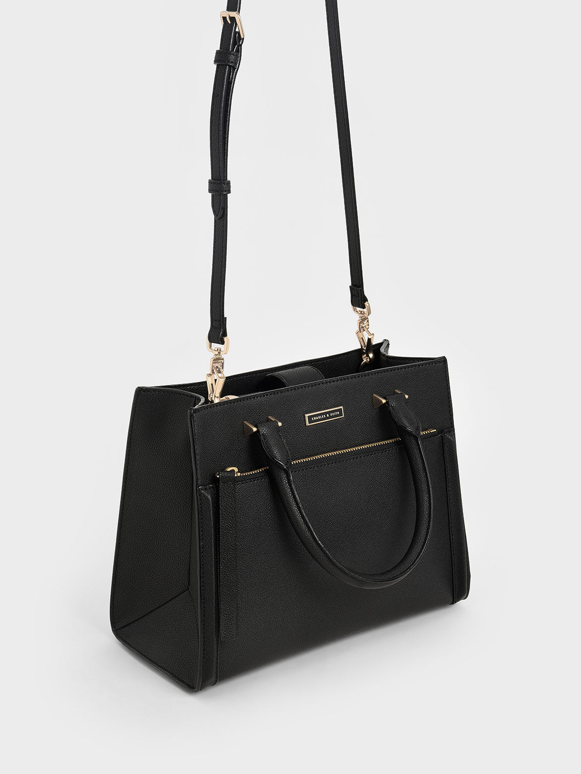 Black Double Handle Front Zip Tote - CHARLES & KEITH UK