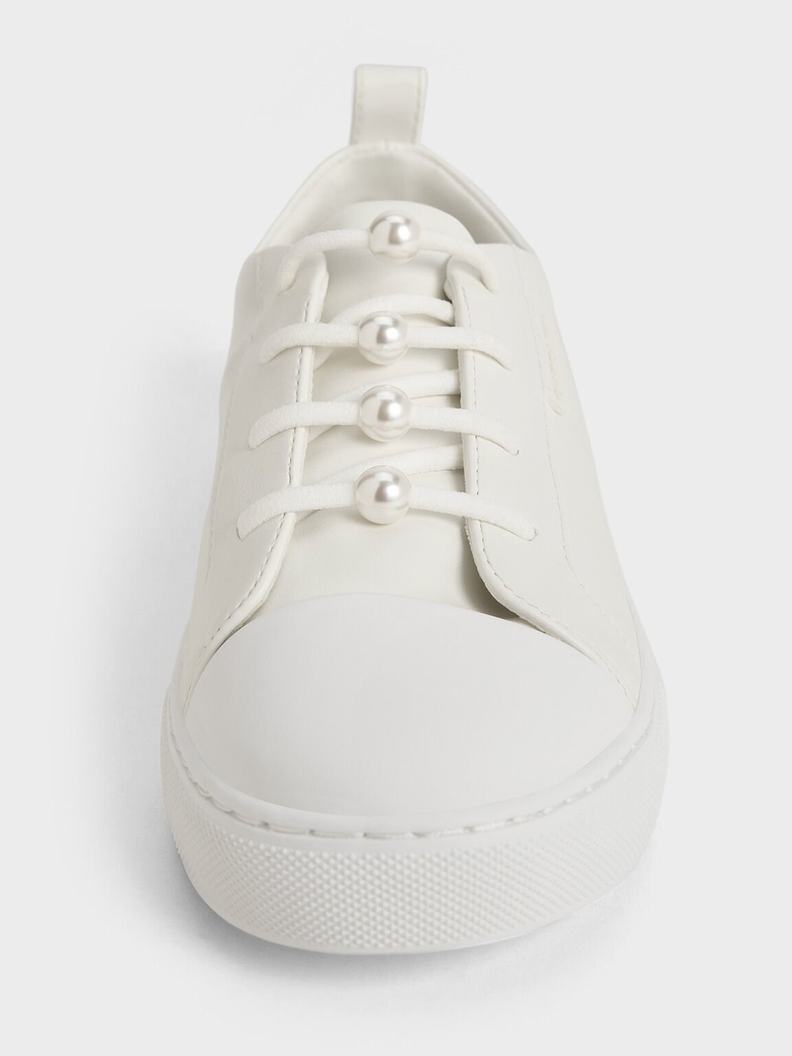 Girls' Tweed Pearl-Embellished Sneakers, White, hi-res