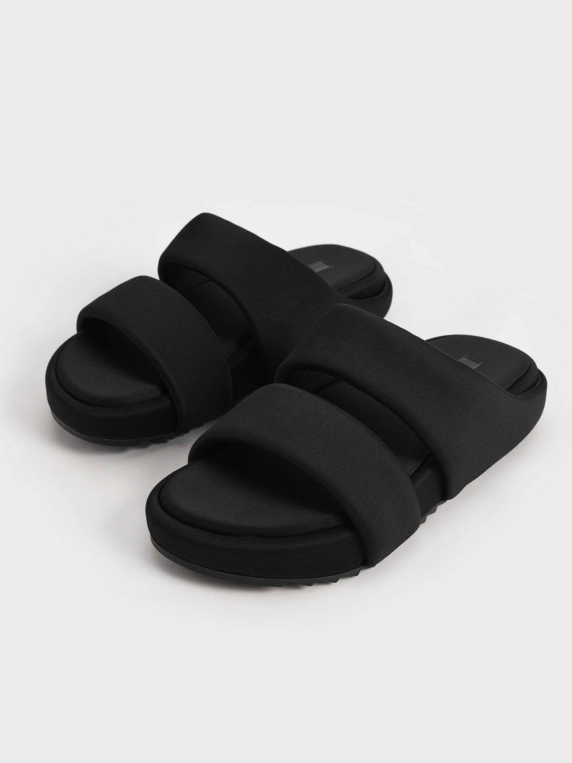 Black Recycled Polyester Padded Slide Sandals - CHARLES & KEITH UK