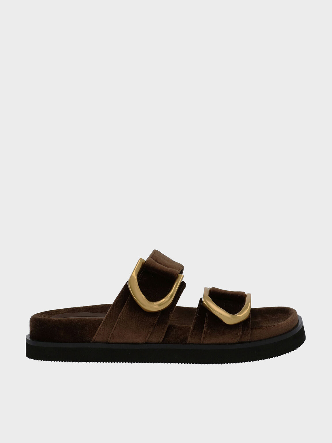 Gabine Velvet Buckle Sandals, Brown, hi-res