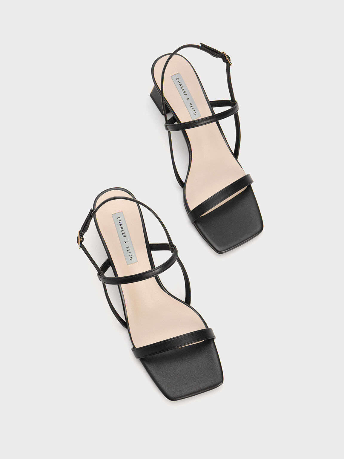 Black Square-Toe Strappy Sandals - CHARLES & KEITH UK