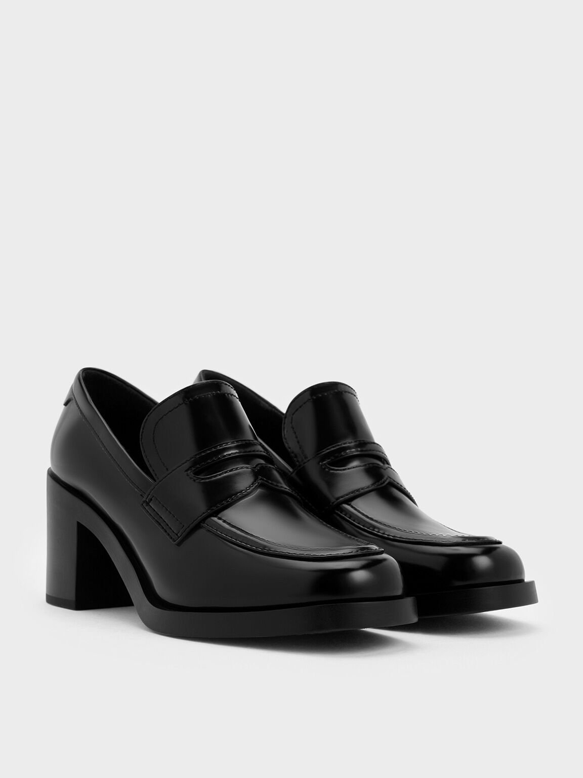 Penny Loafer Block-Heel Pumps, Black Box, hi-res