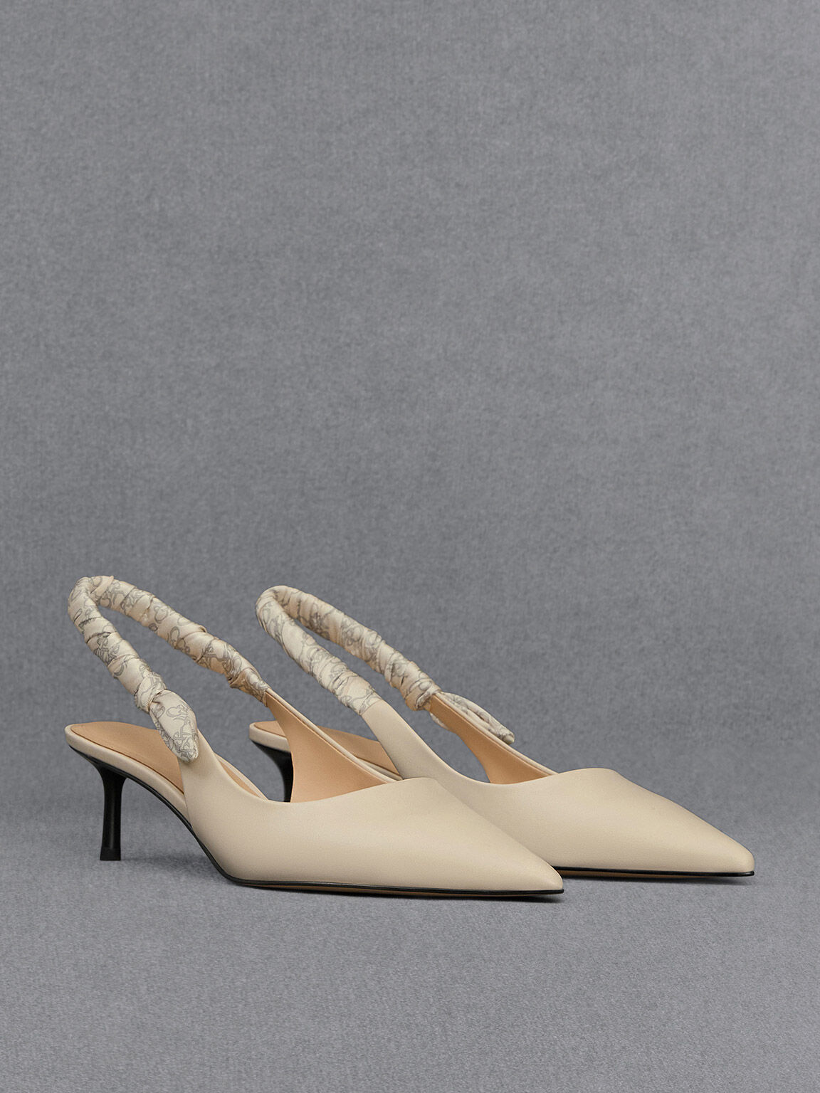 Tully Leather Ruched-Strap Slingback Pumps, Chalk, hi-res