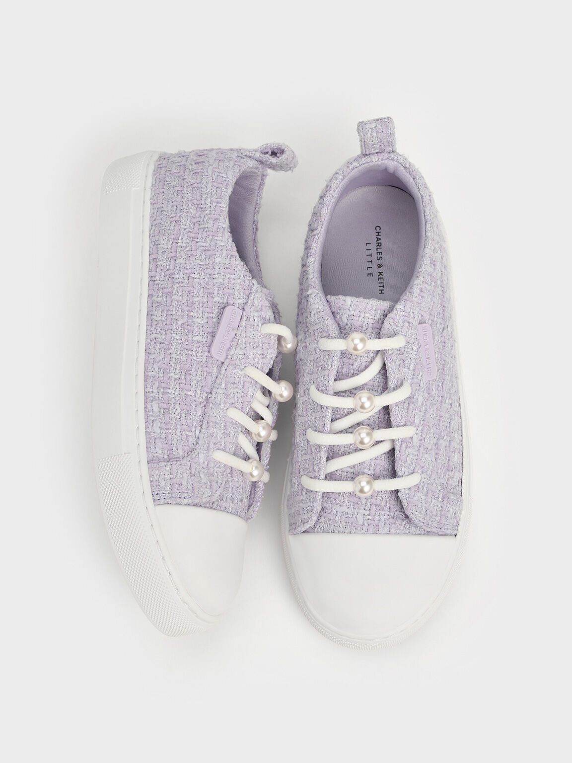 Girls' Tweed Pearl-Embellished Sneakers, Lilac, hi-res