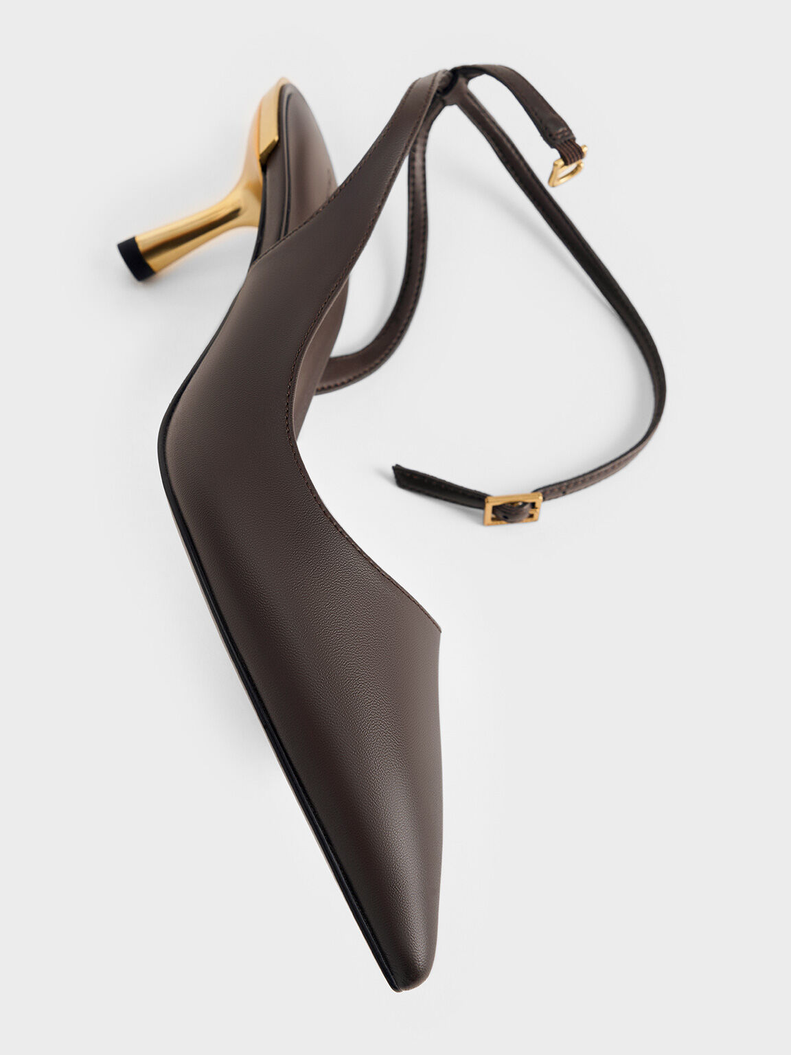 Metallic-Heel Ankle-Strap D'Orsay Pumps, Dark Brown, hi-res