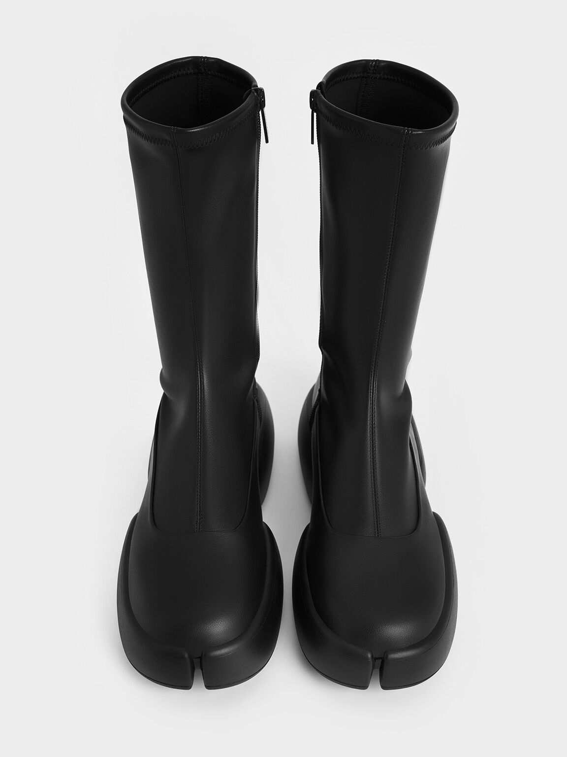 Jamie Side-Zip Platform Calf Boots, Black, hi-res