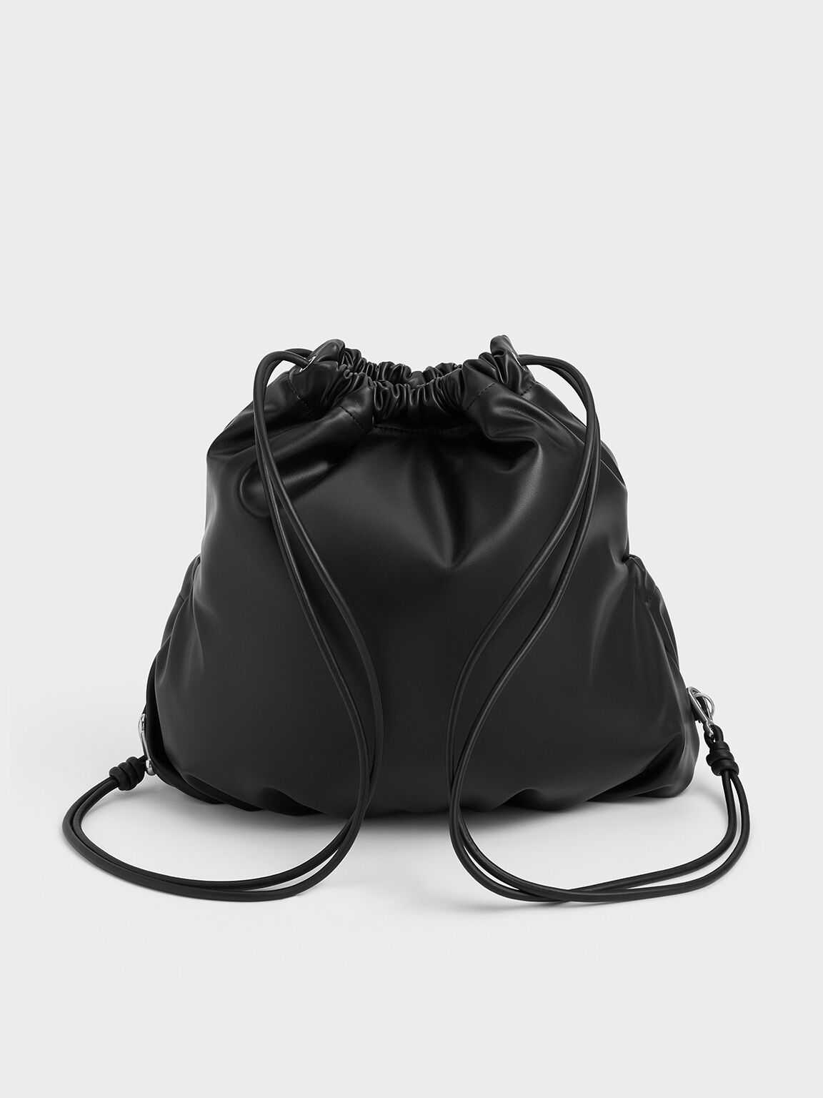 Maisy Ruched Drawstring Backpack, Noir, hi-res