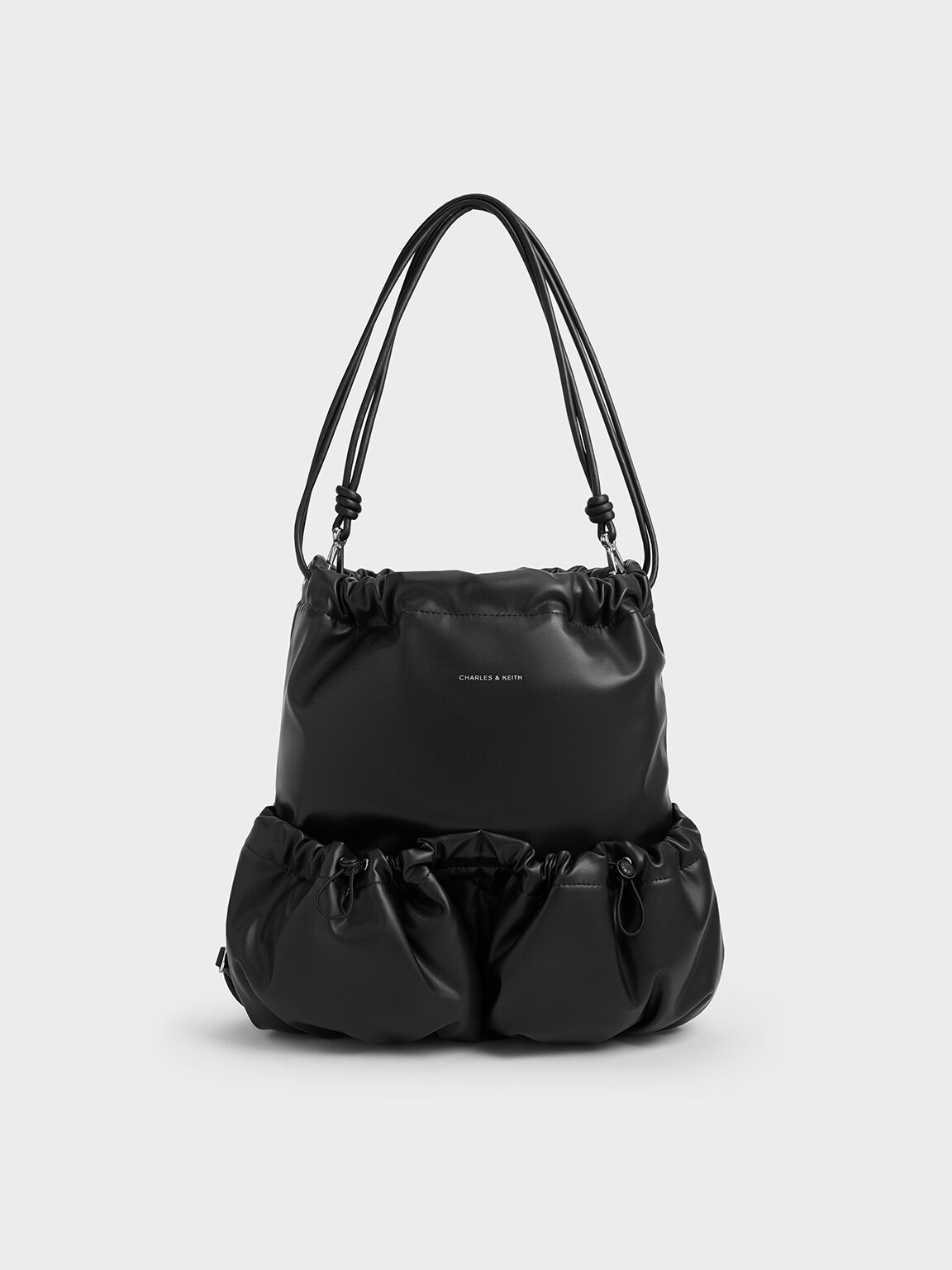 Maisy Ruched Drawstring Backpack, Noir, hi-res