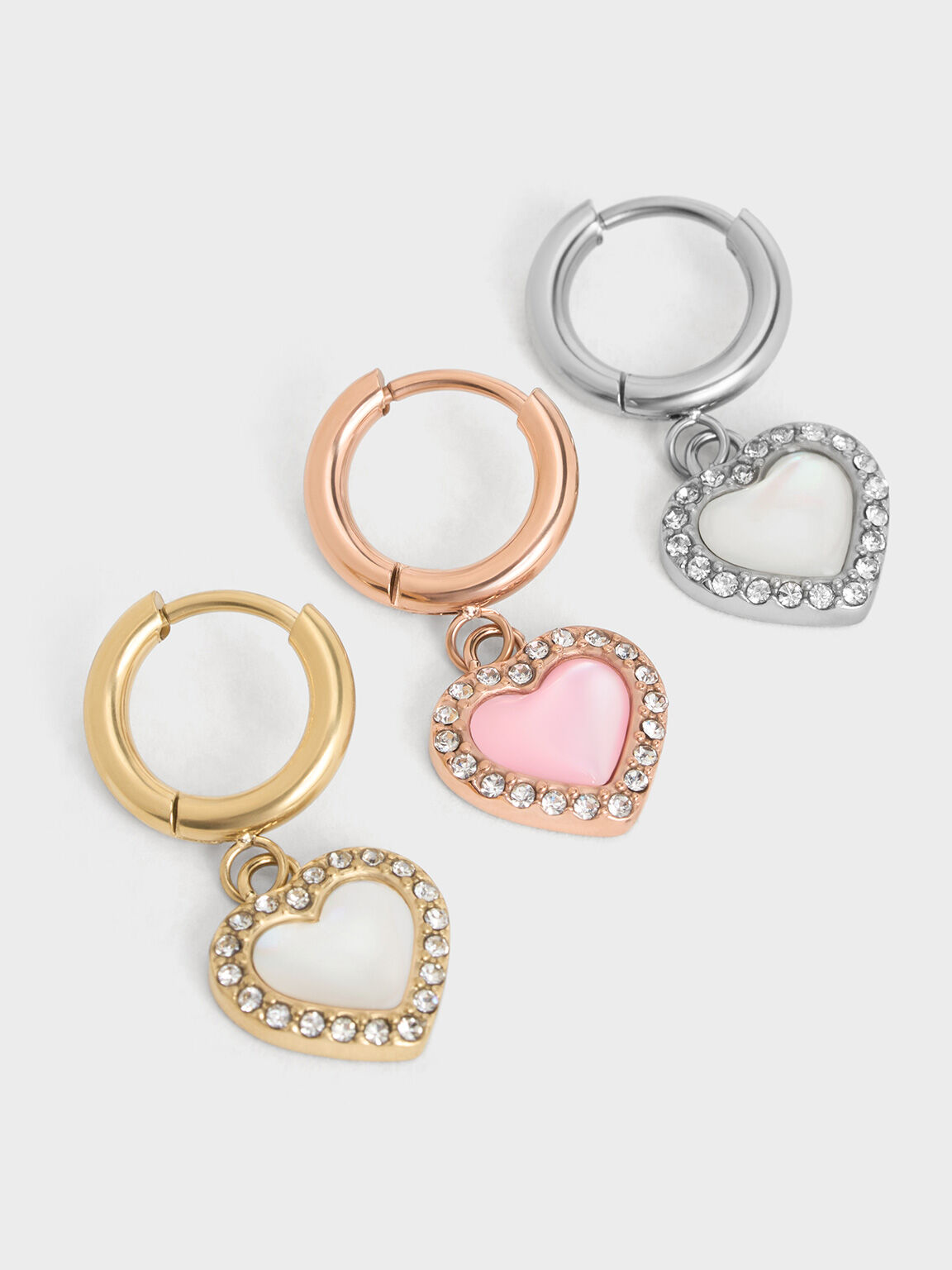 Annalise Crystal Heart-Stone Hoop Earrings, Brush Gold, hi-res