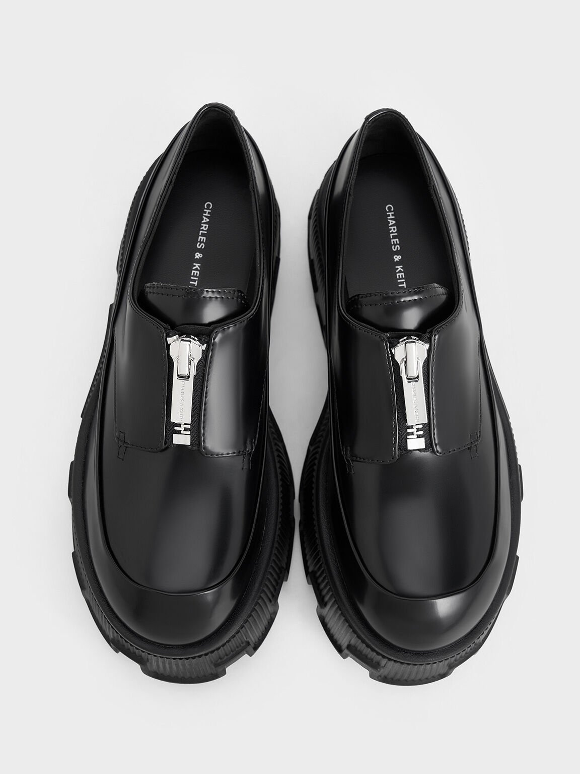 Zip-Up Platform Loafers, Black Box, hi-res