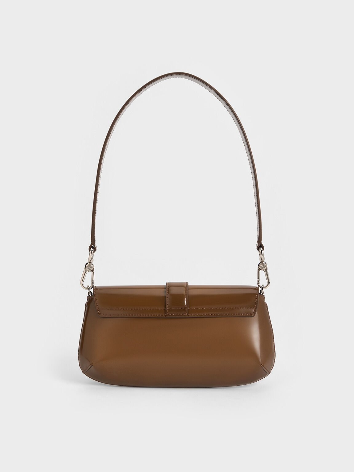 Gabine Leather Elongated Shoulder Bag, Brown, hi-res