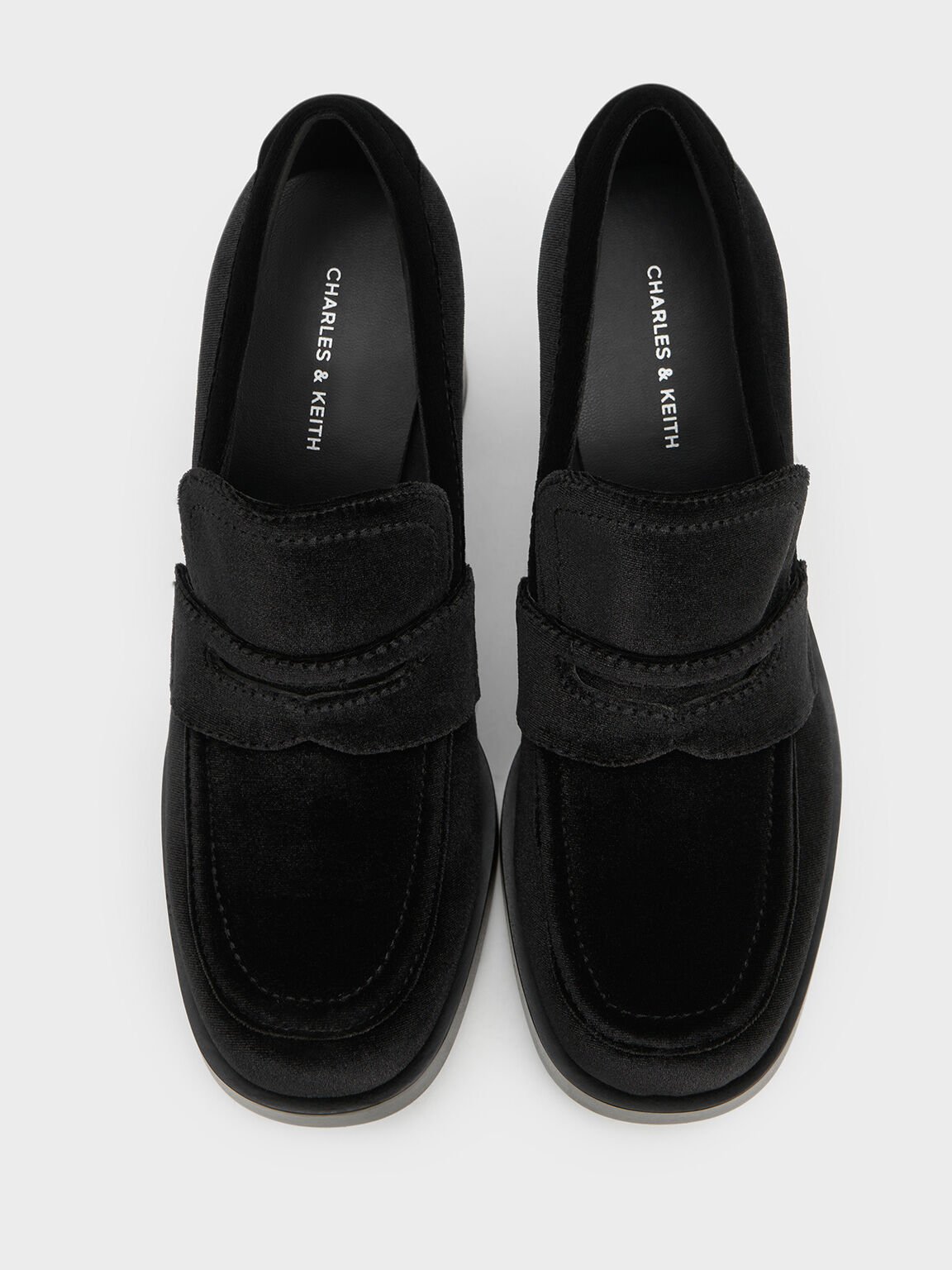 Penny Loafer Block-Heel Pumps, Black Textured, hi-res