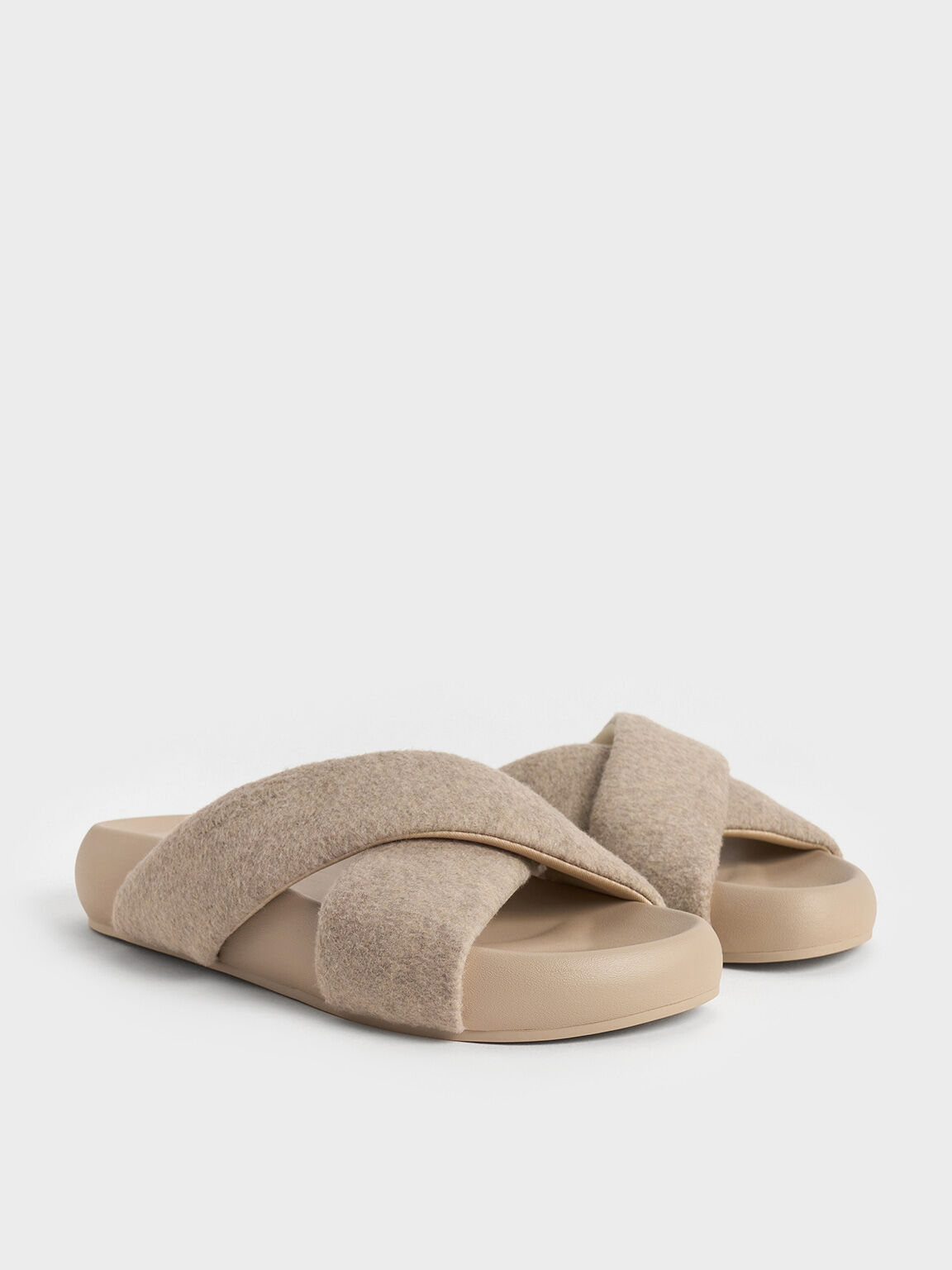 Lumi Textured Crossover-Strap Slide Sandals, Taupe, hi-res