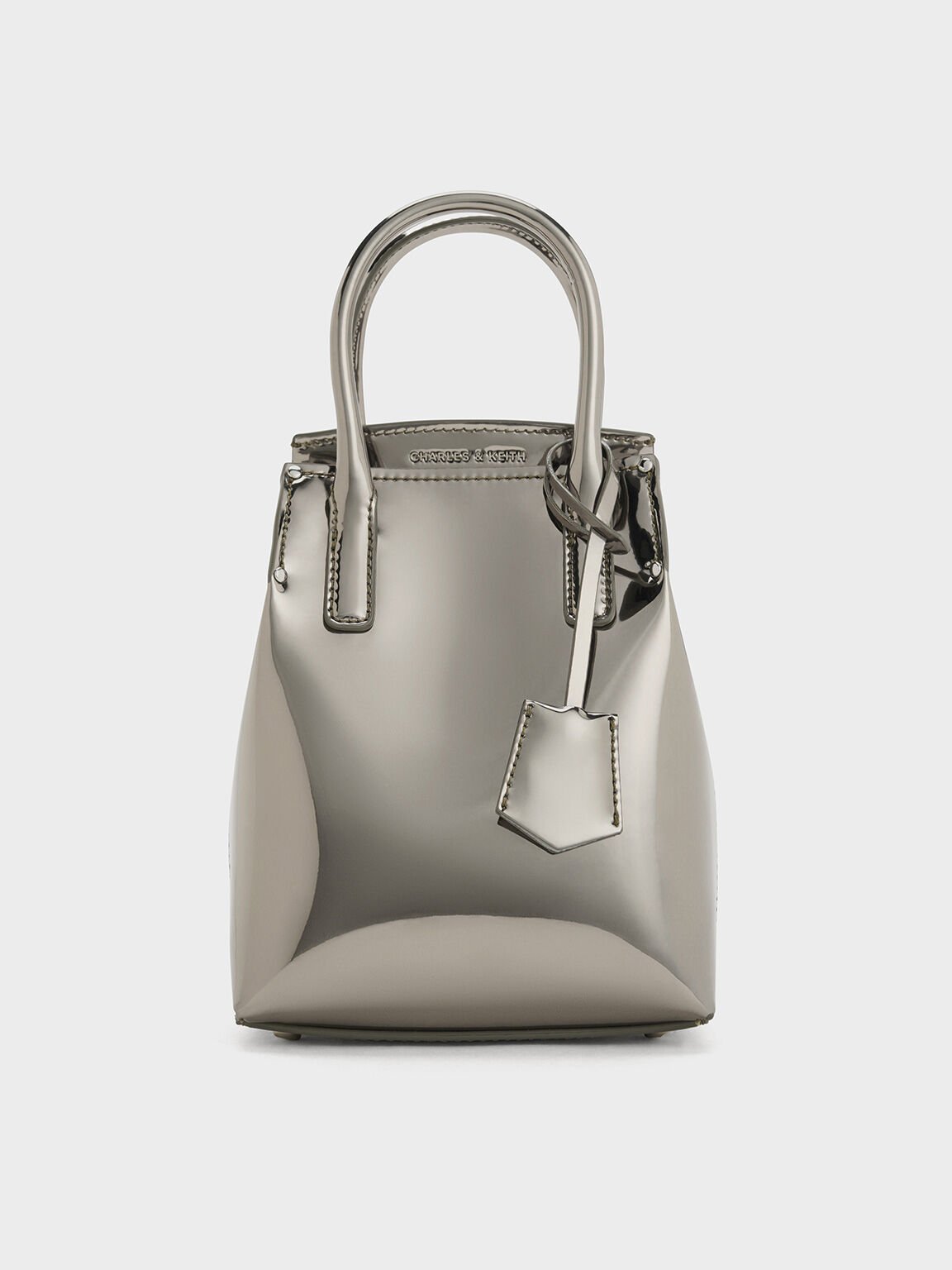 Rene Metallic Elongated Top Handle Bag, Pewter, hi-res