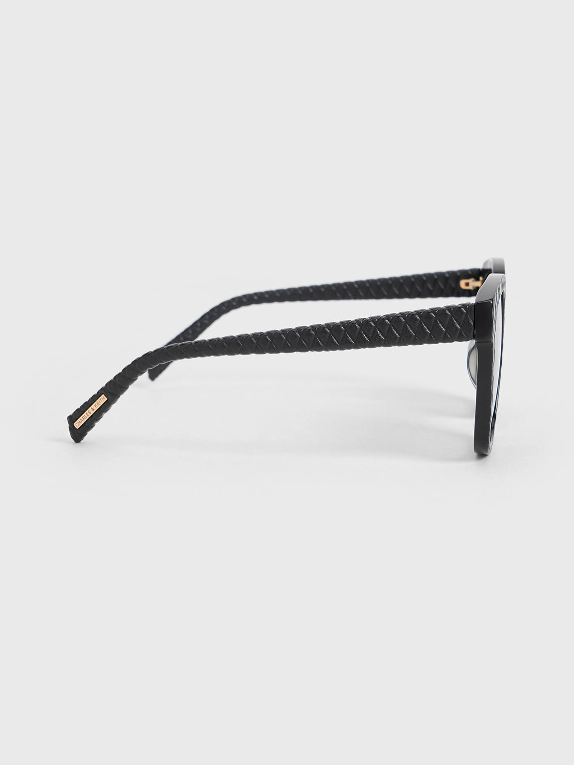 Recycled Acetate & Leather Quilted Sunglasses, Black, hi-res