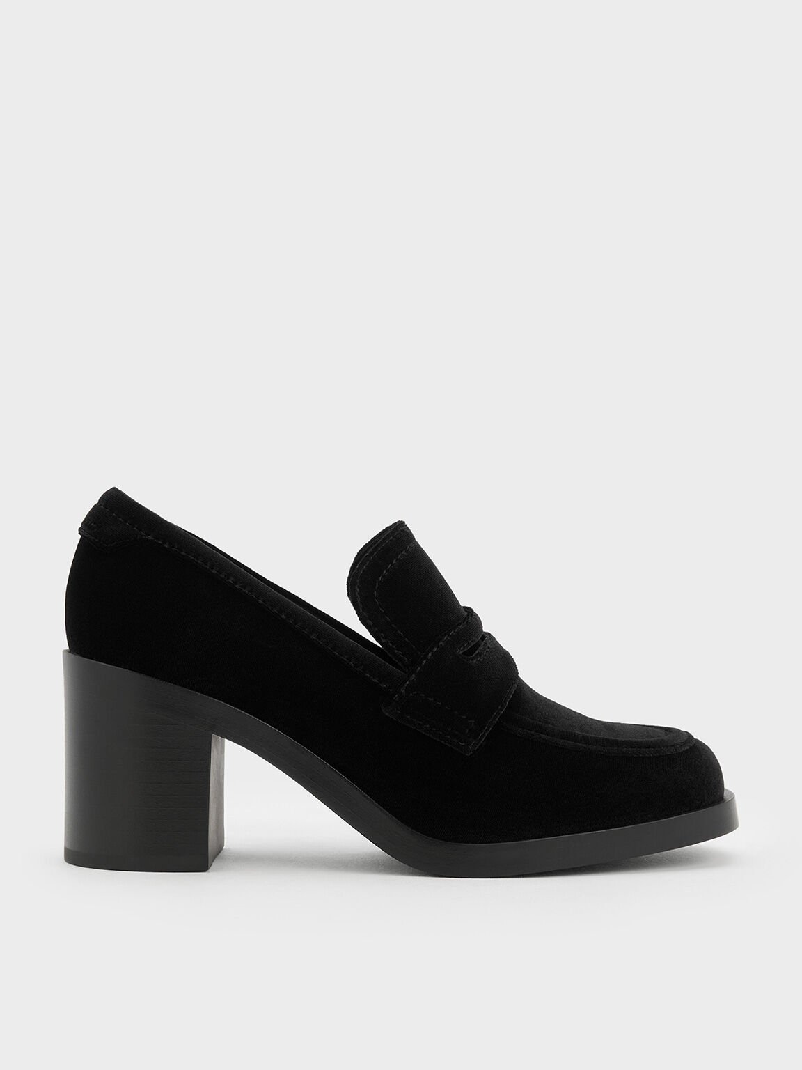 Penny Loafer Block-Heel Pumps, Black Textured, hi-res