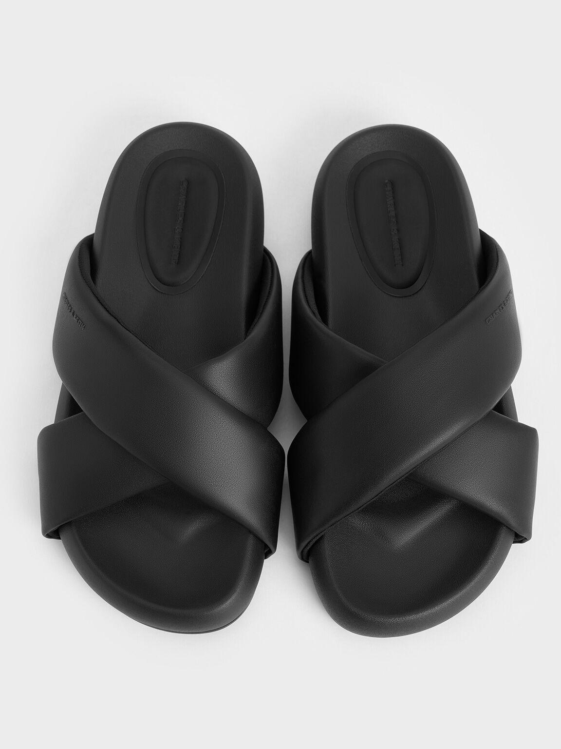 Lumi Crossover-Strap Slide Sandals, Black, hi-res