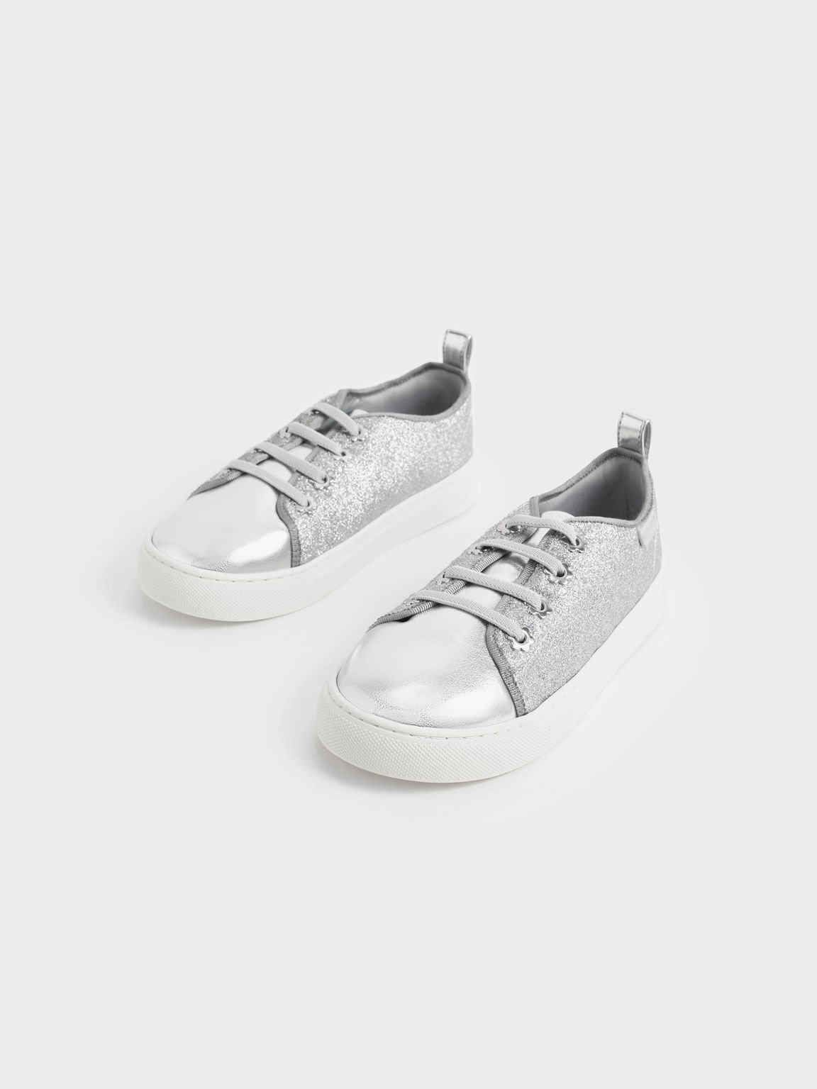 Silver Girls' Glittered Sneakers - CHARLES & KEITH UK