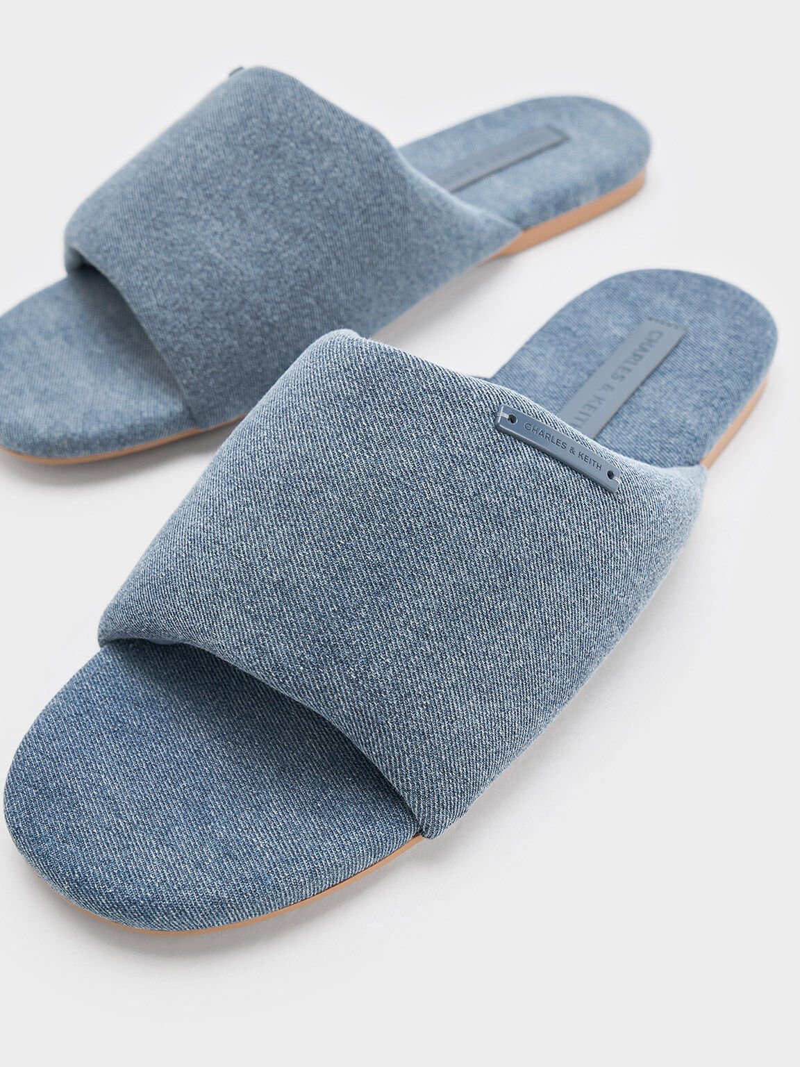 Denim Puffy Wide-Strap Slide Sandals, Denim Blue, hi-res