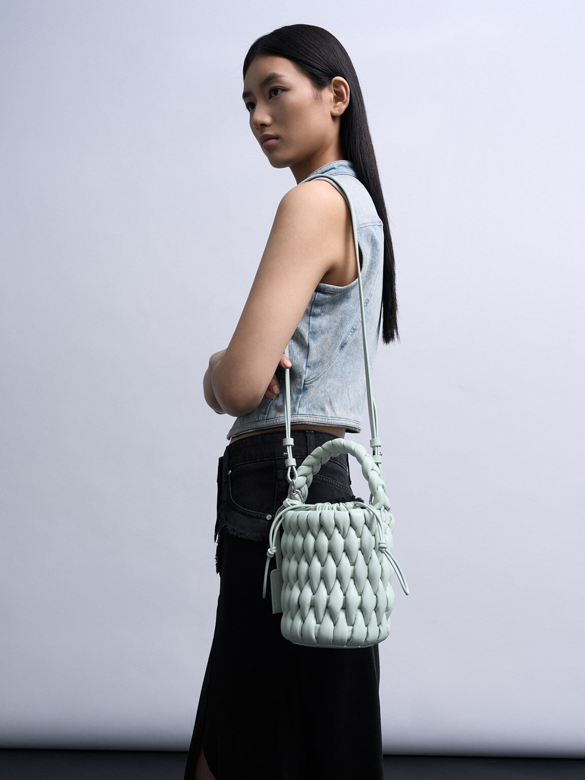 Bia Woven Bucket Bag, Sage Green, hi-res