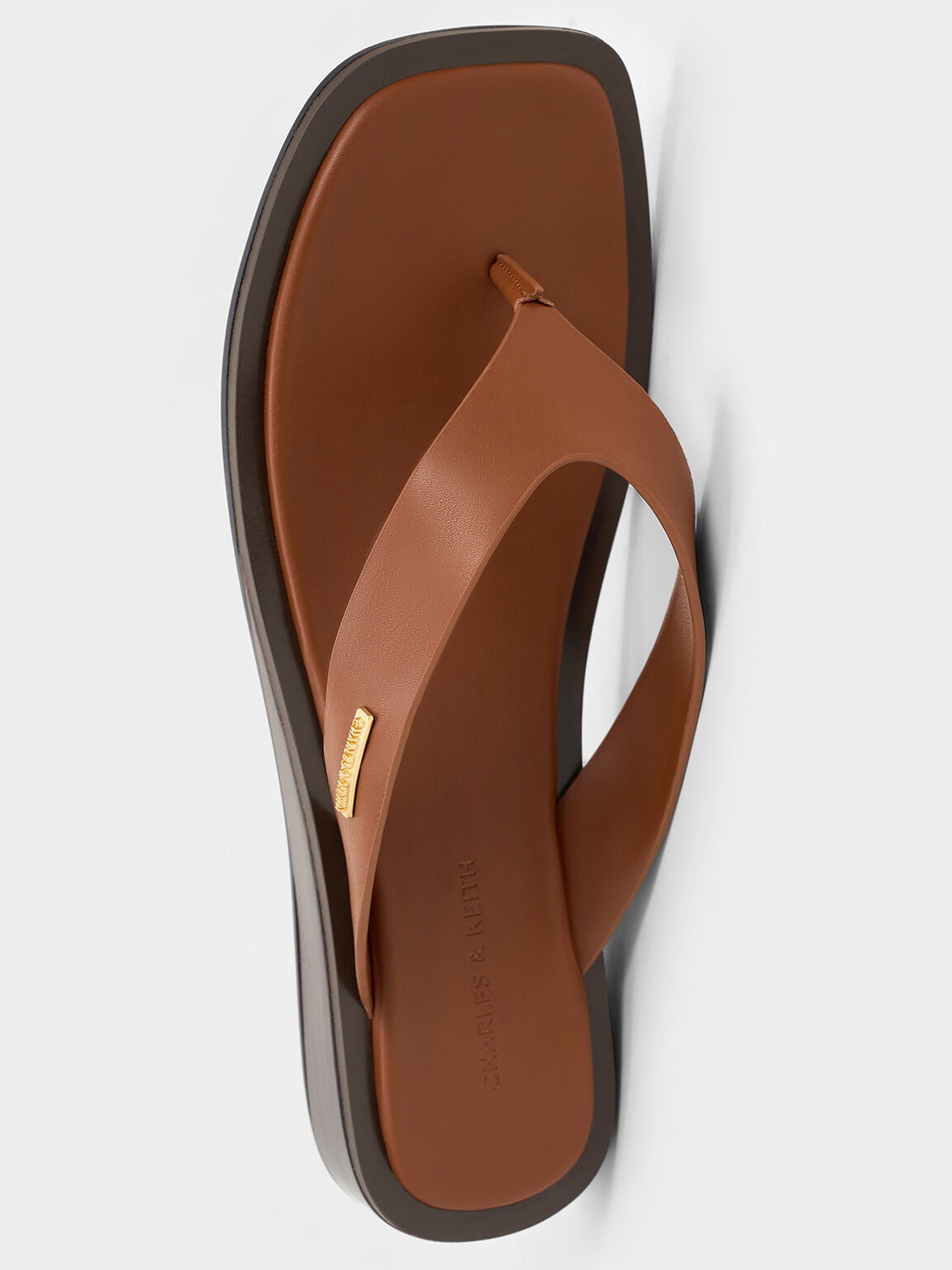 V-Strap Wedge Thong Sandals, Brown, hi-res