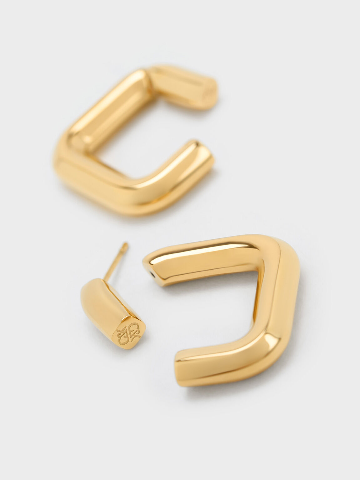 Angular Hoop Earrings, Gold, hi-res