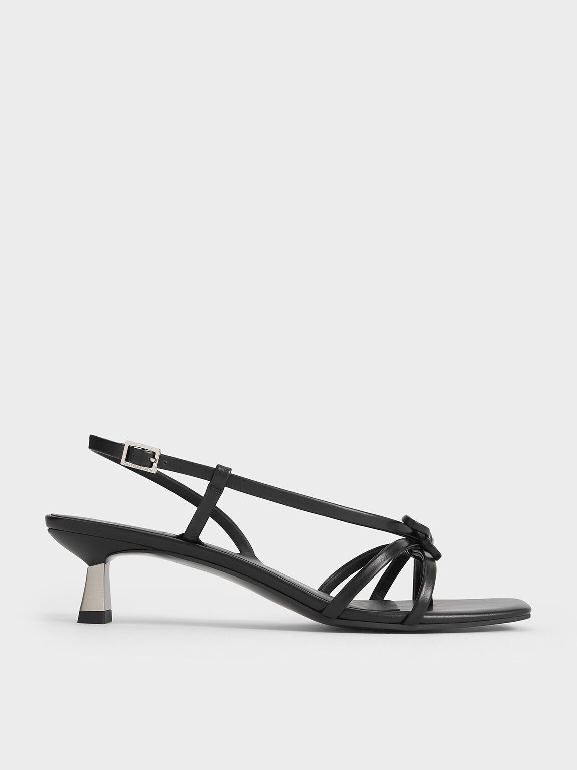 Bow Strappy Heeled Thong Sandals, Black, hi-res