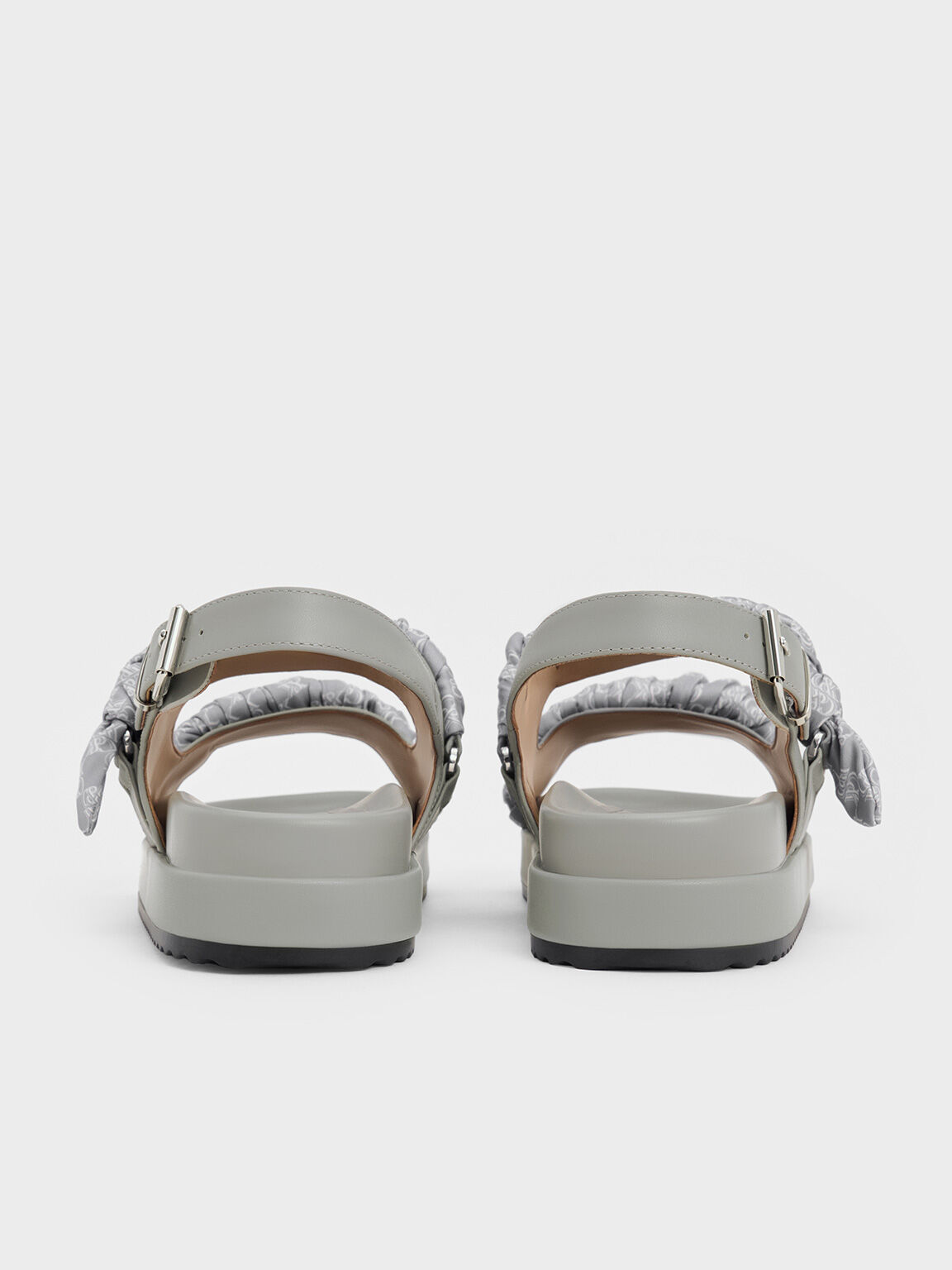 Tully Leather Ruched-Strap Sandals, Grey, hi-res