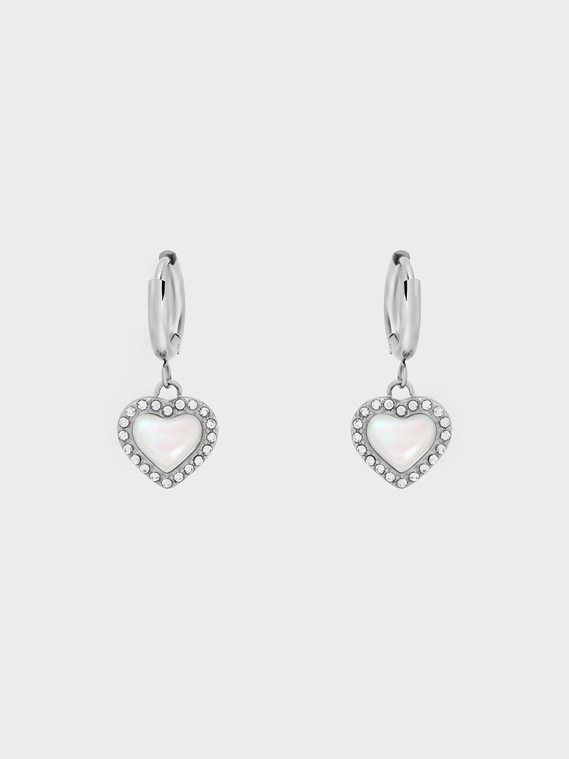 Annalise Crystal Heart-Stone Hoop Earrings, Silver, hi-res