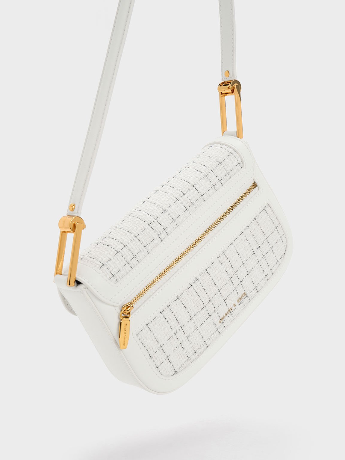 Koa Square Push-Lock Knitted Shoulder Bag, White, hi-res