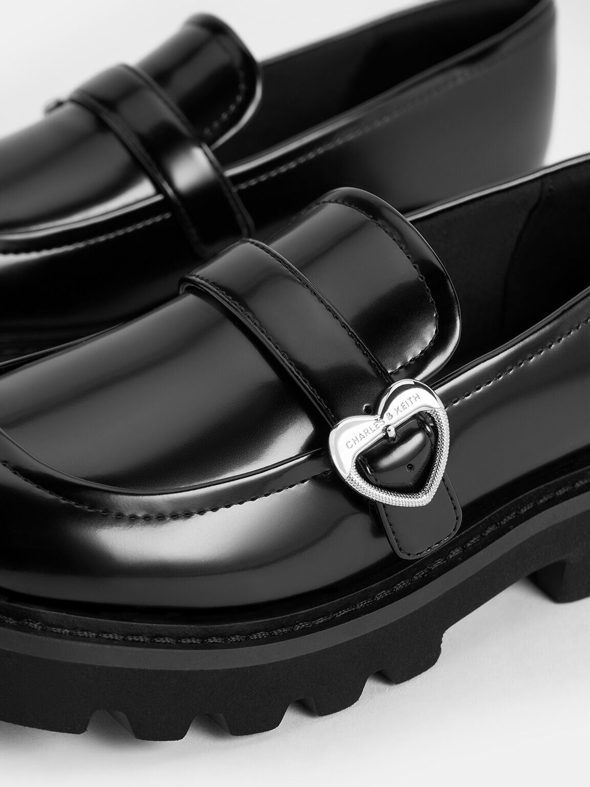 Girls' Heart-Buckle Loafers, Black Box, hi-res