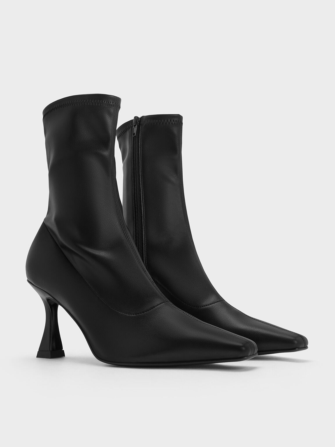 Elongated Square-Toe Ankle Boots, Black, hi-res