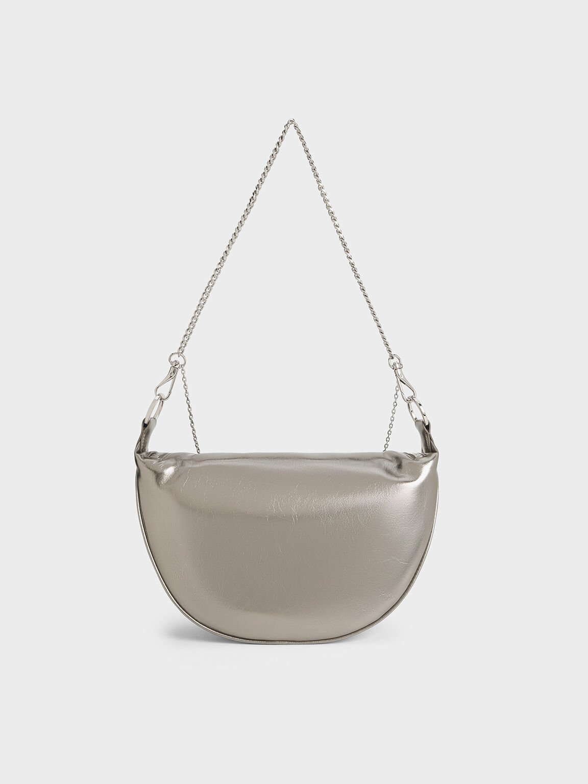 Philomena Metallic Half-Moon Crossbody Bag, Pewter, hi-res