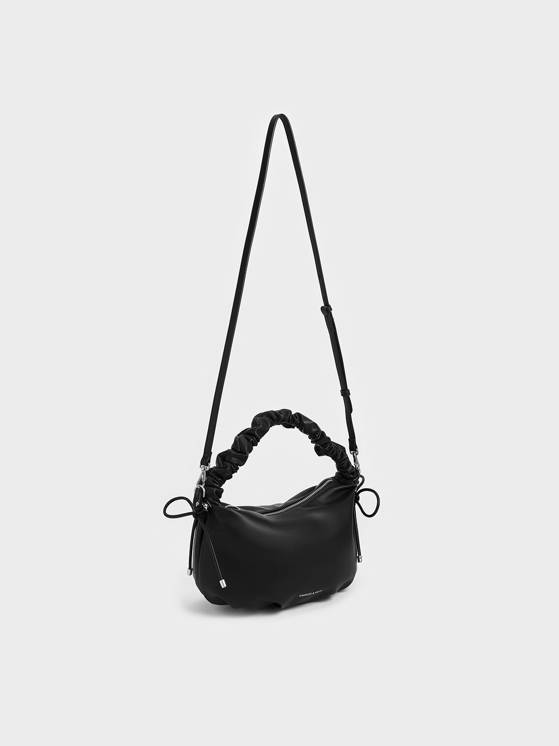 Maisy Ruched-Handle Hobo Bag, Noir, hi-res