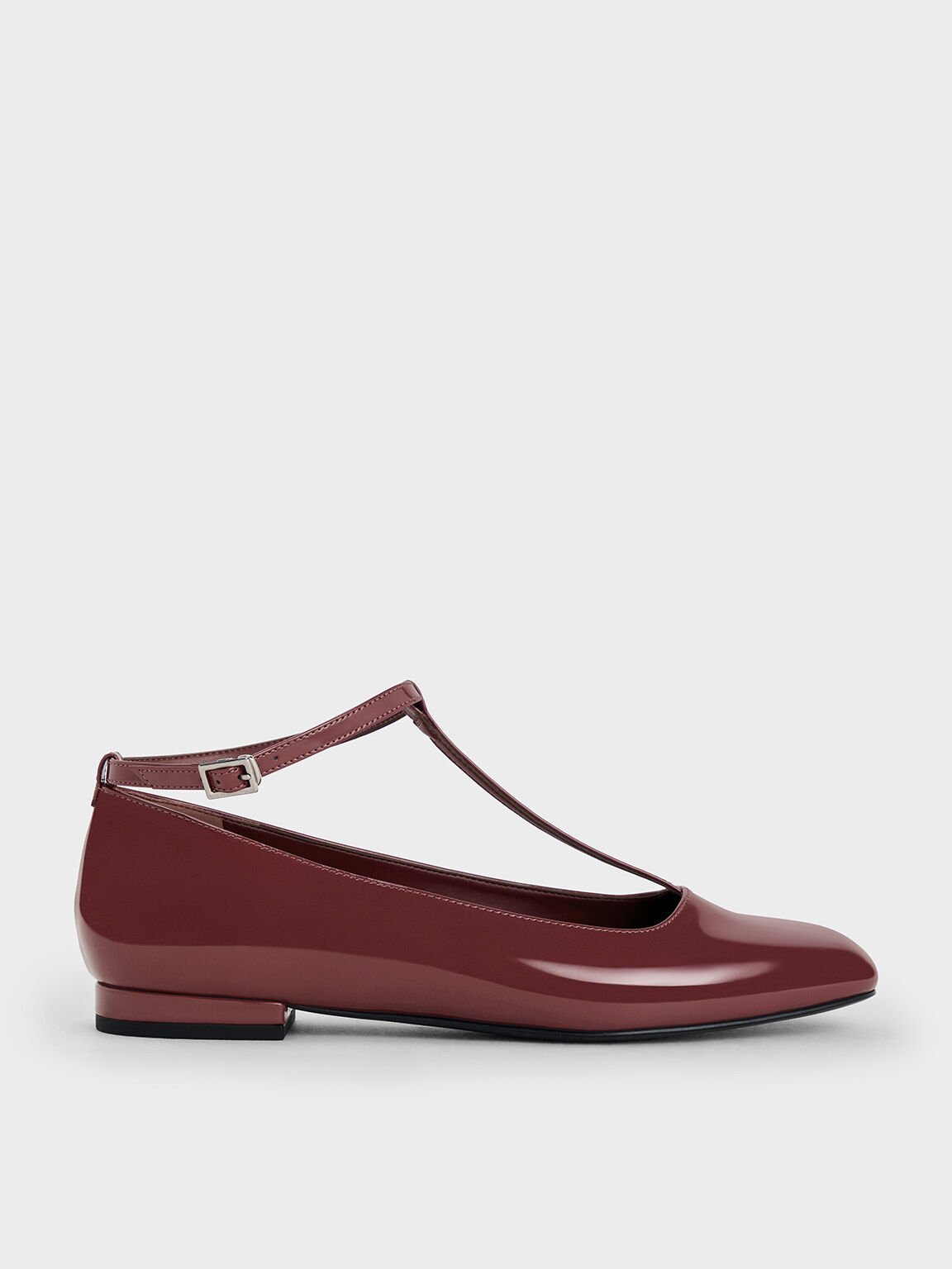 Patent T-Bar Ankle-Strap Ballet Flats, Burgundy, hi-res