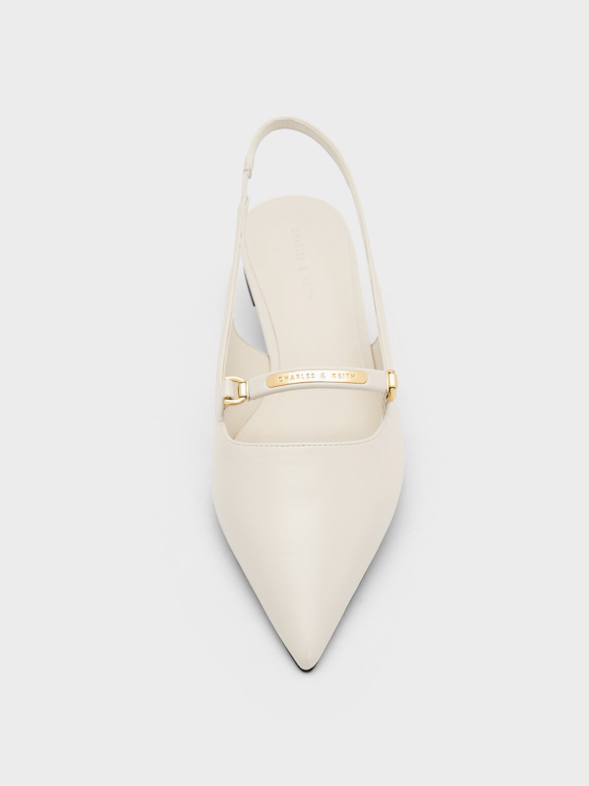 Metallic Bar Accent Slingback Flats - Cream