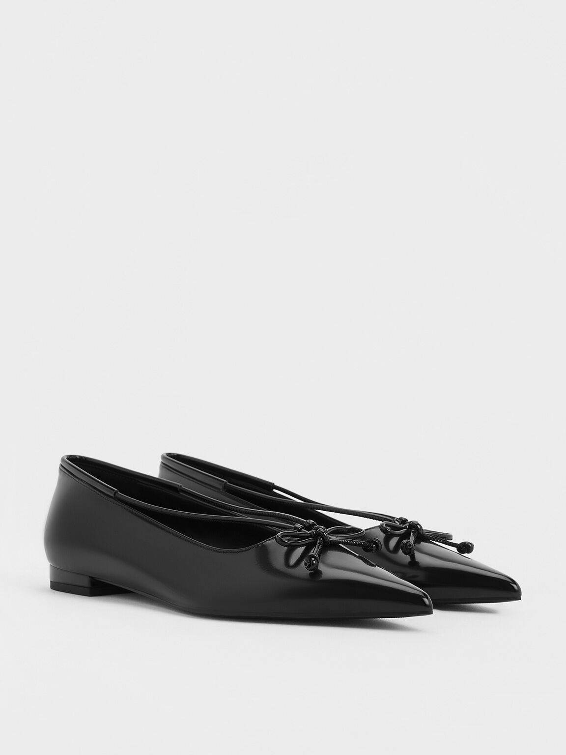 Bow Pointed-Toe Ballet Flats, Black Box, hi-res
