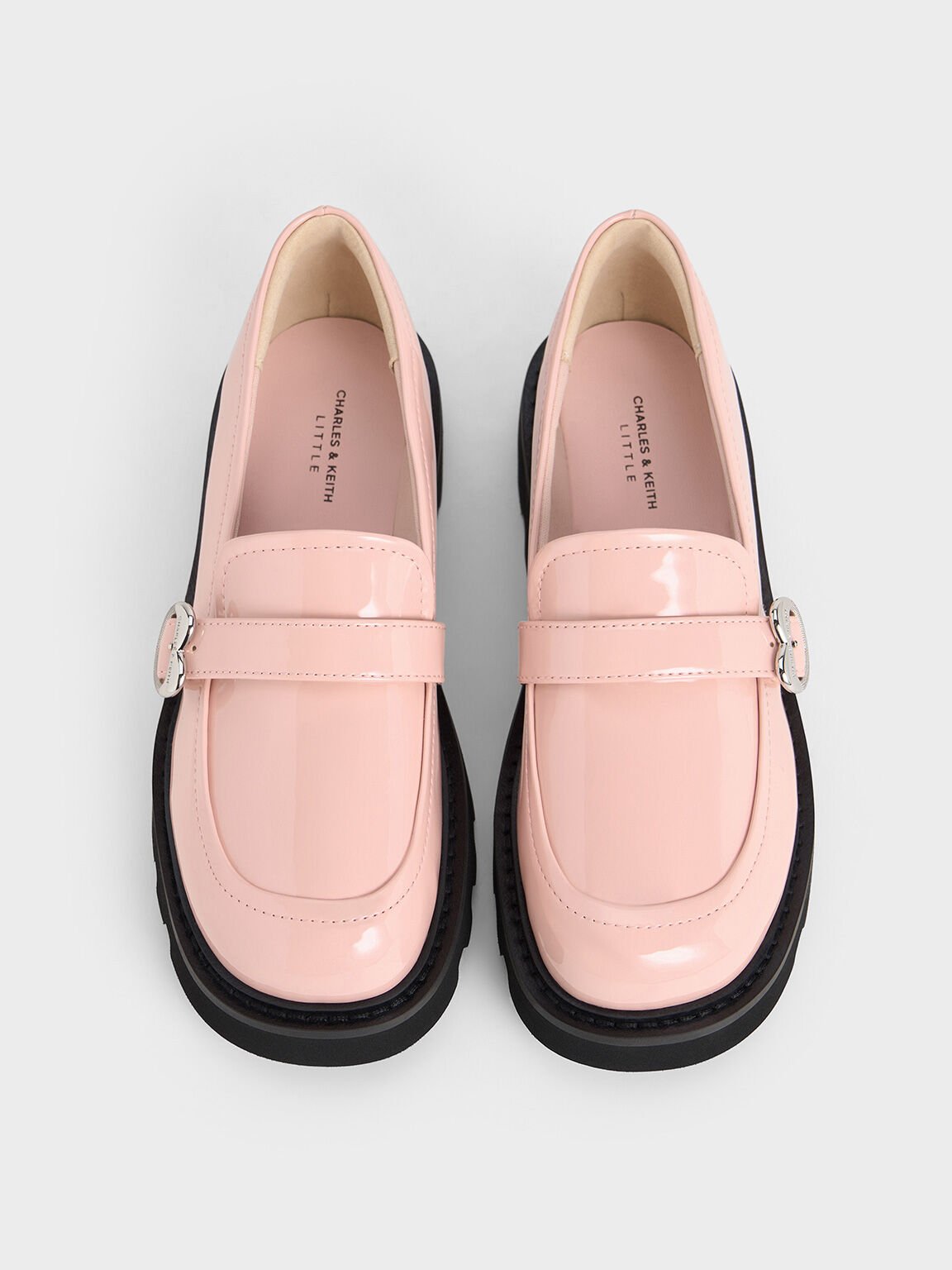 Girls' Patent Heart-Buckle Loafers, Pink, hi-res