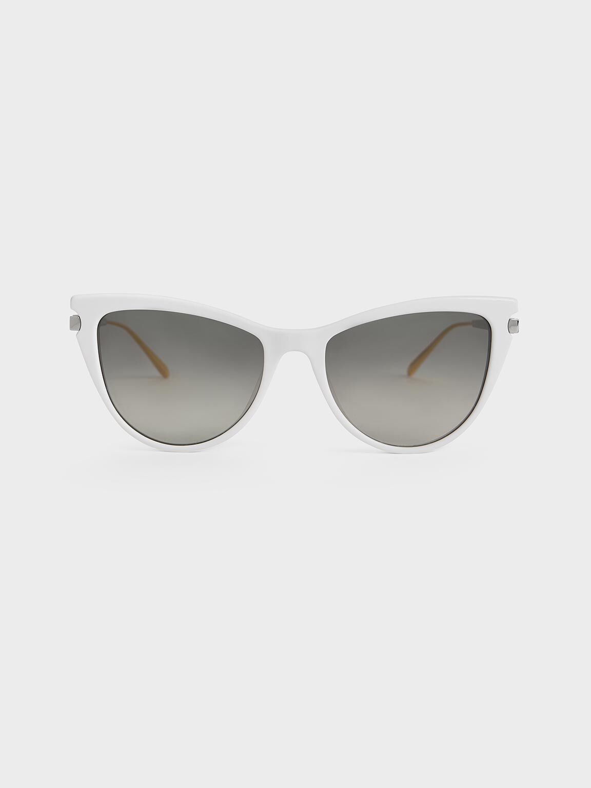Recycled Acetate Angular Cat-Eye Sunglasses, White, hi-res