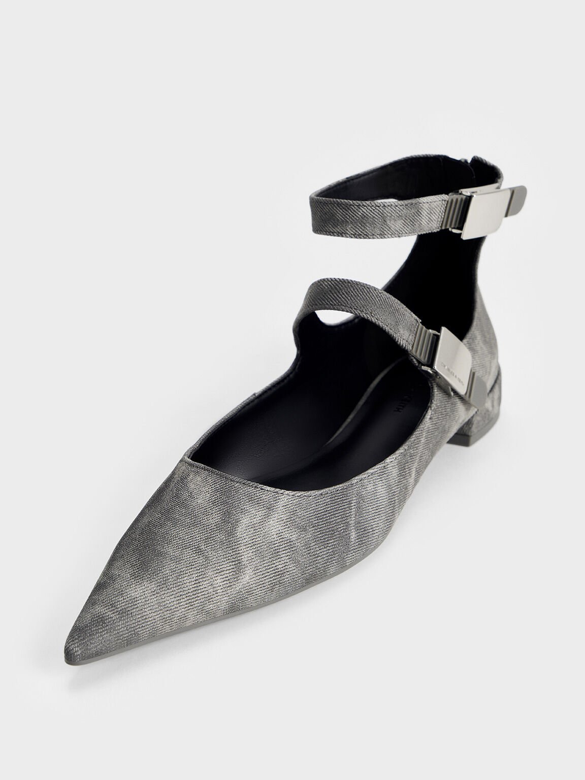 Robbie Denim-Effect Pointed-Toe Mary Jane Flats, Dark Grey, hi-res