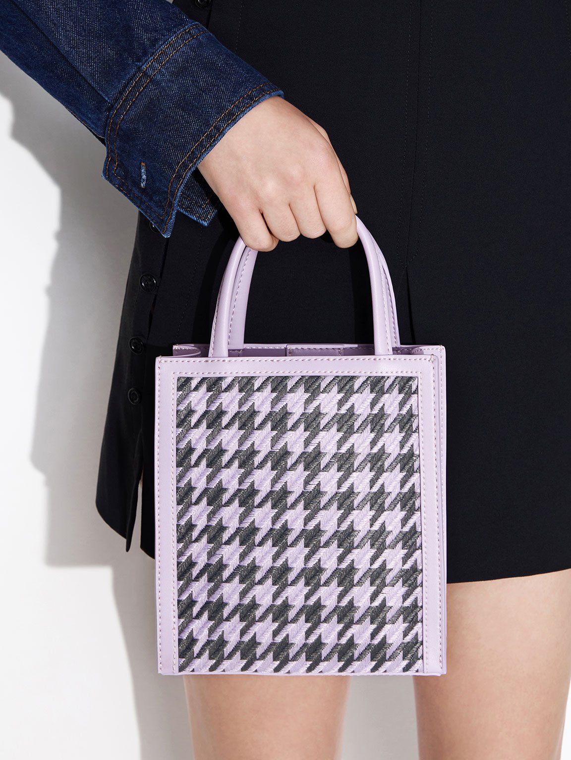 Houndstooth Double Handle Tote Bag, Lilac, hi-res