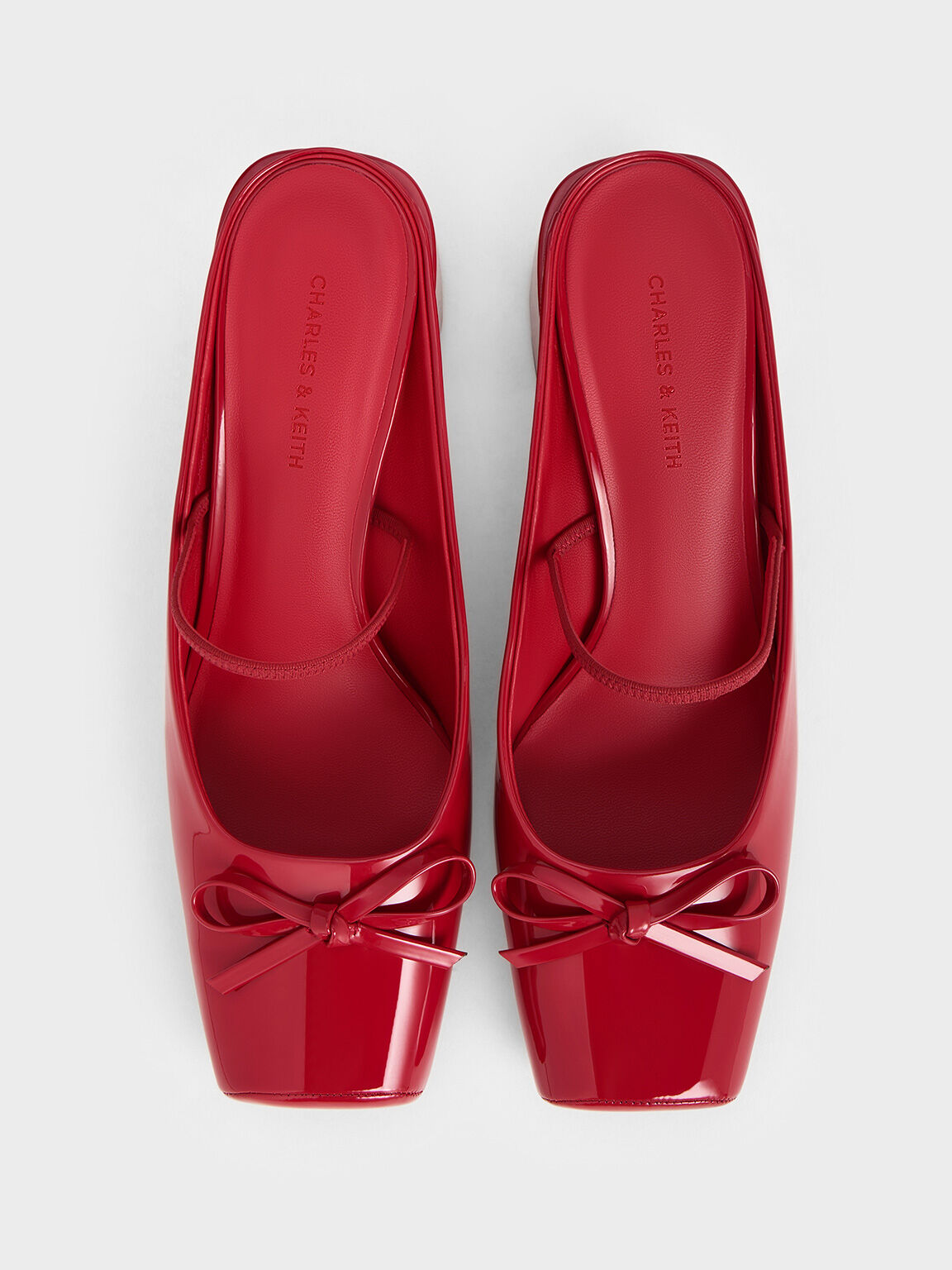 Bow Square-Toe Block-Heel Ballet Mules, Red, hi-res