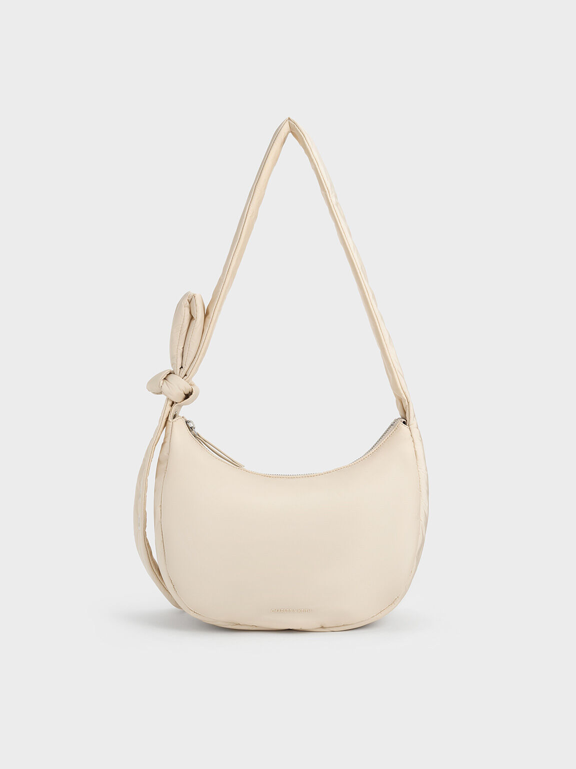 Delilah Nylon Knotted Hobo Bag, Oat, hi-res