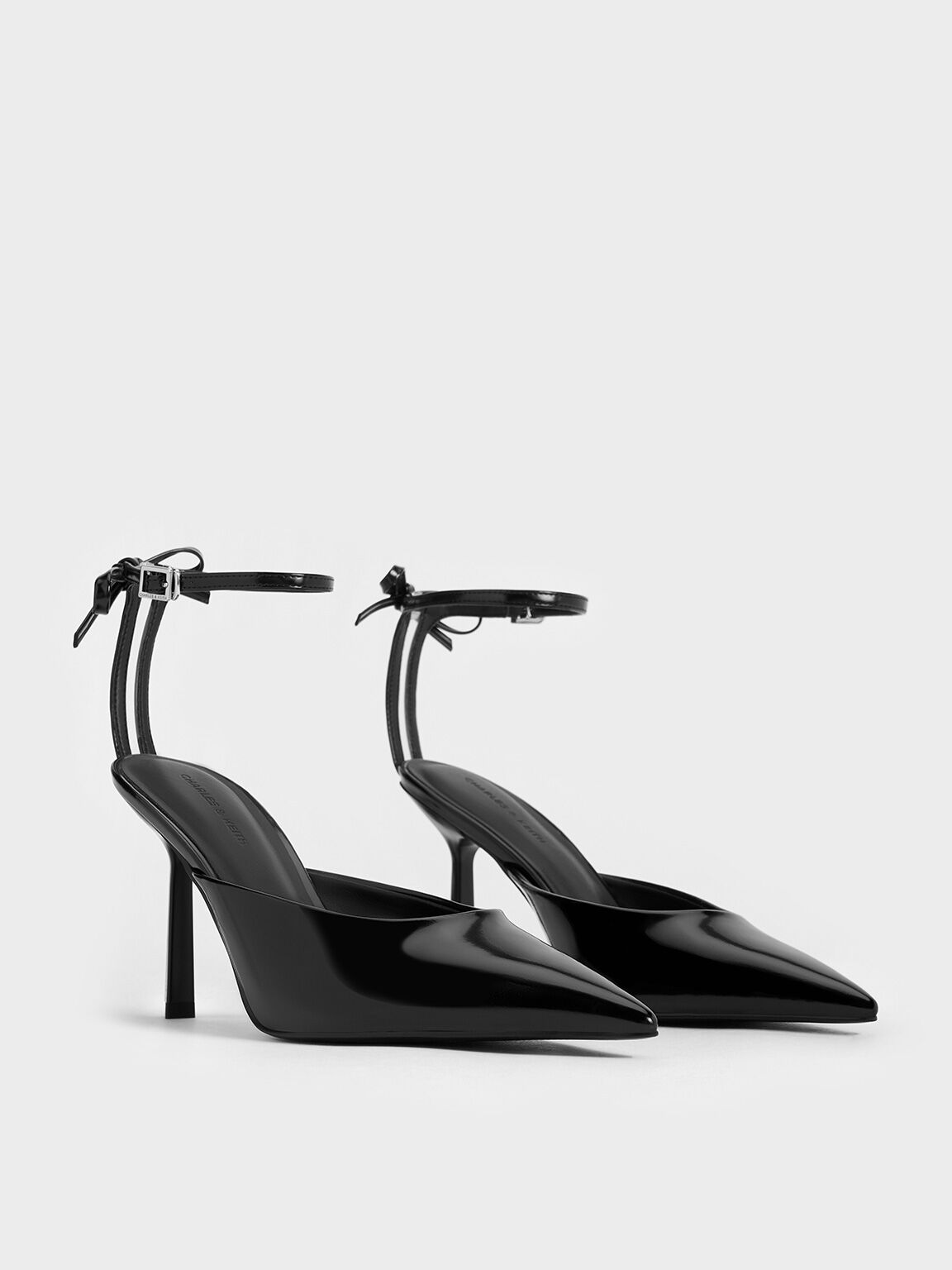 Bow Ankle-Strap Pointed-Toe Stiletto Pumps, Black Box, hi-res